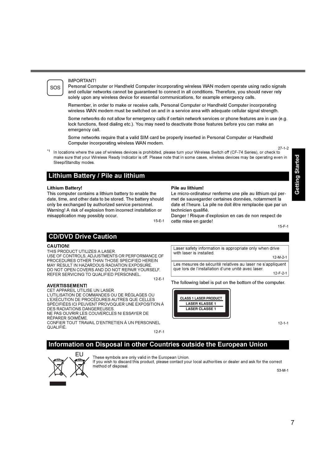 Panasonic CF-52 appendix Lithium Battery / Pile au lithium, CD/DVD Drive Caution, Information, Troubleshooting Useful 