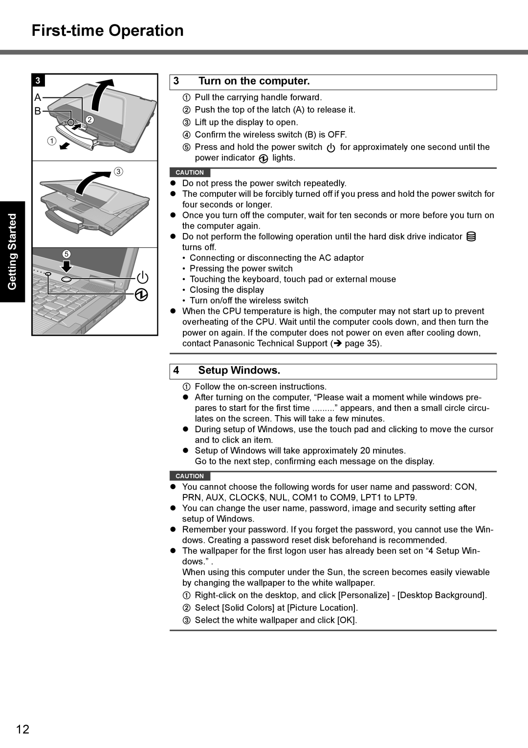 Panasonic CF-52 appendix First-time Operation, Turn on the computer 