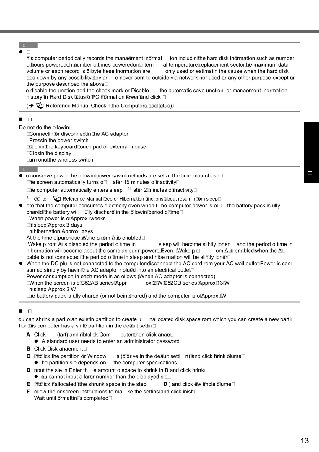 Panasonic CF-52 appendix PC Information Viewer, When Starting Up/Shutting Down, To change the partition structure 