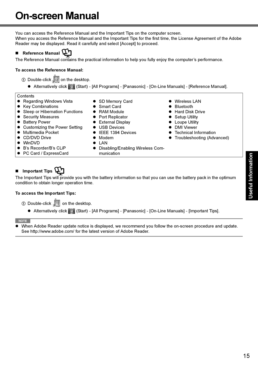 Panasonic CF-52 appendix On-screen Manual, Troubleshooting Useful Information Getting Started Appendix 