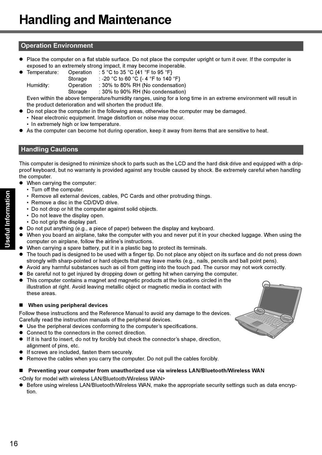 Panasonic CF-52 appendix Handling and Maintenance, Handling Cautions, When using peripheral devices 