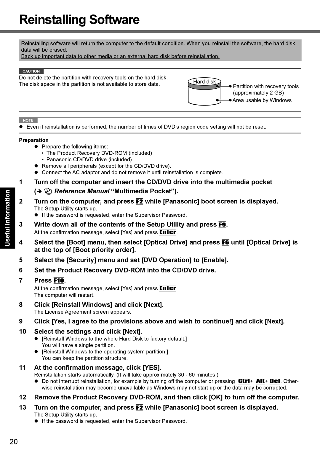 Panasonic CF-52 appendix Reinstalling Software 