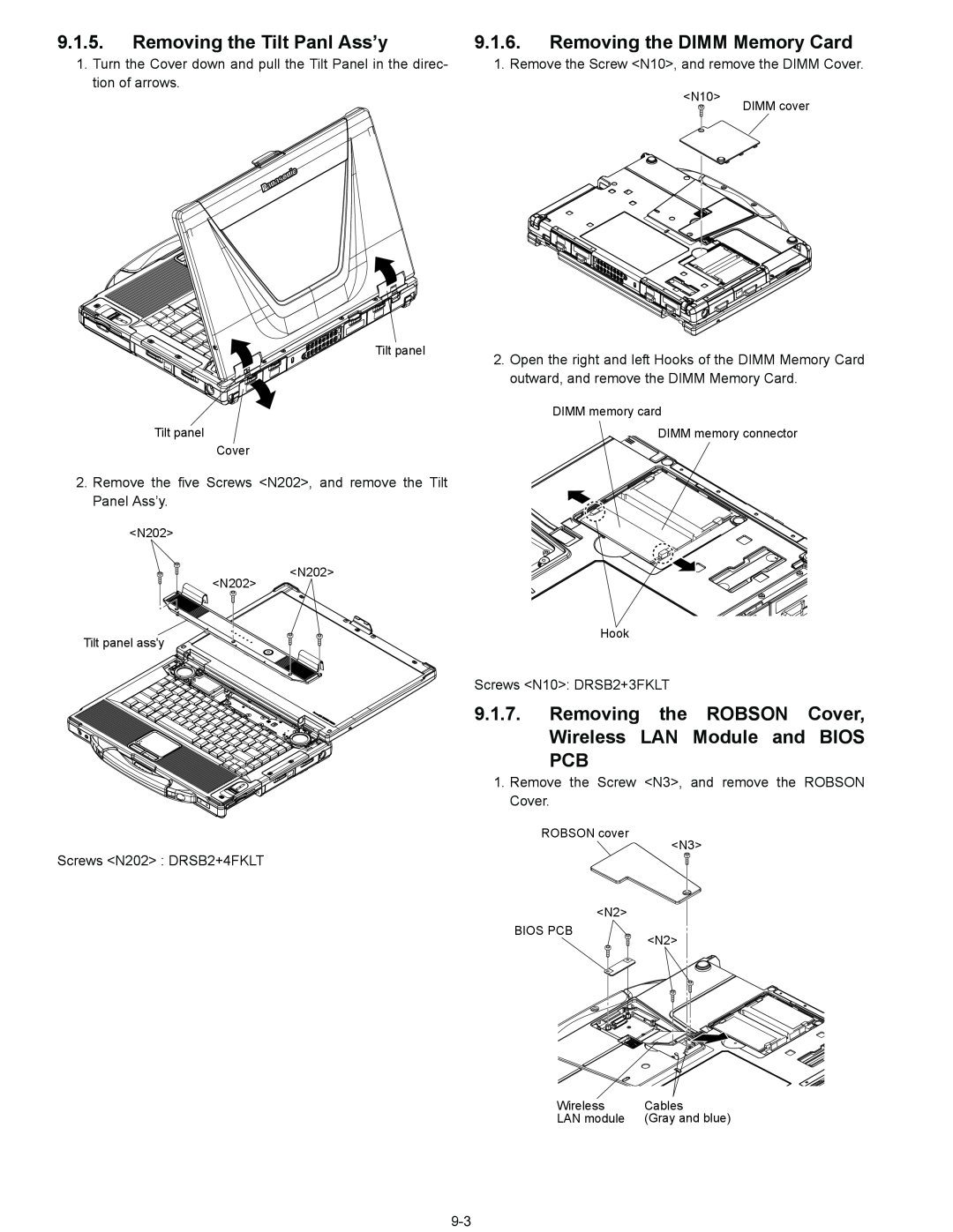 Panasonic CF-52EKM 1 D 2 M service manual Removing the Tilt Panl Ass’y, Removing the DIMM Memory Card 