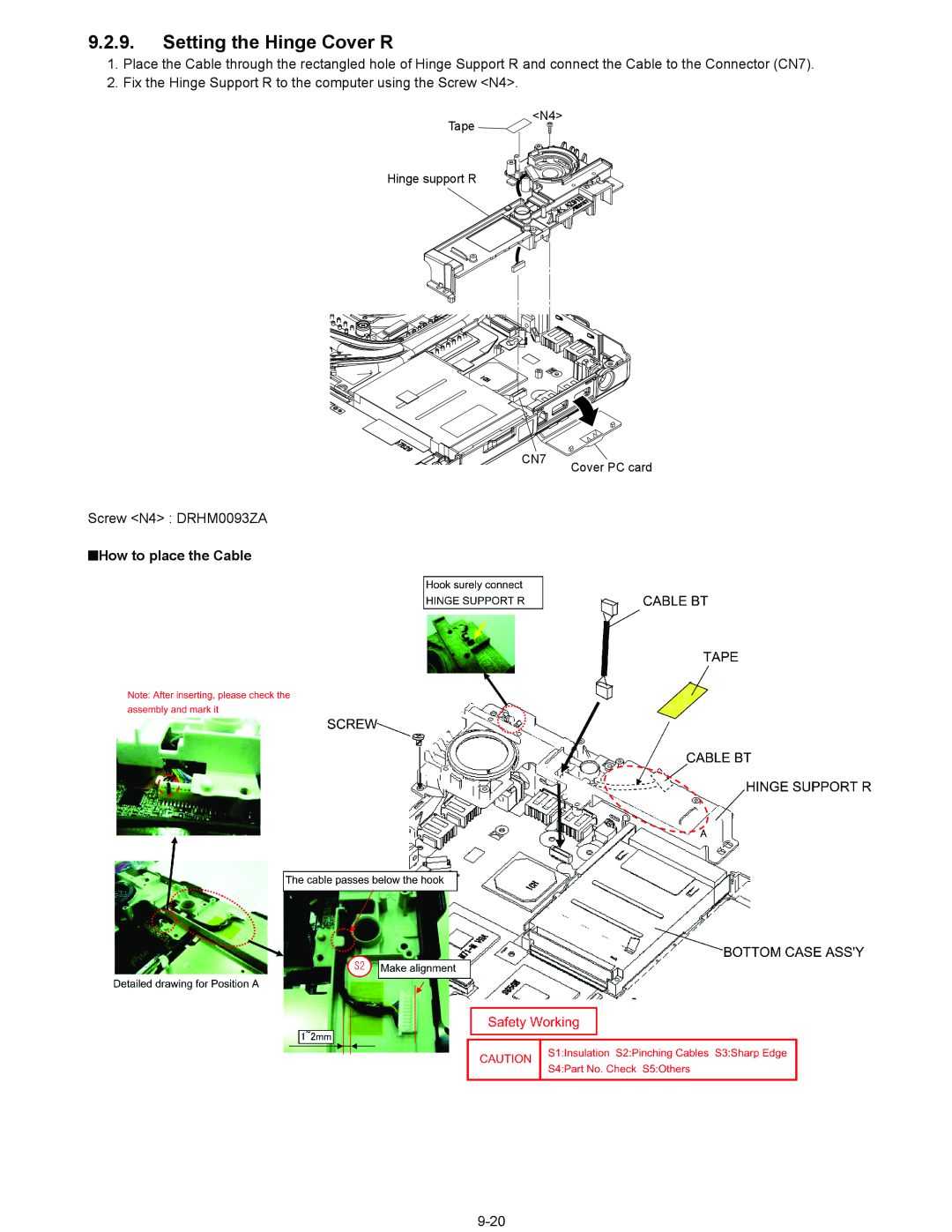 Panasonic CF-52EKM 1 D 2 M service manual Setting the Hinge Cover R, How to place the Cable 