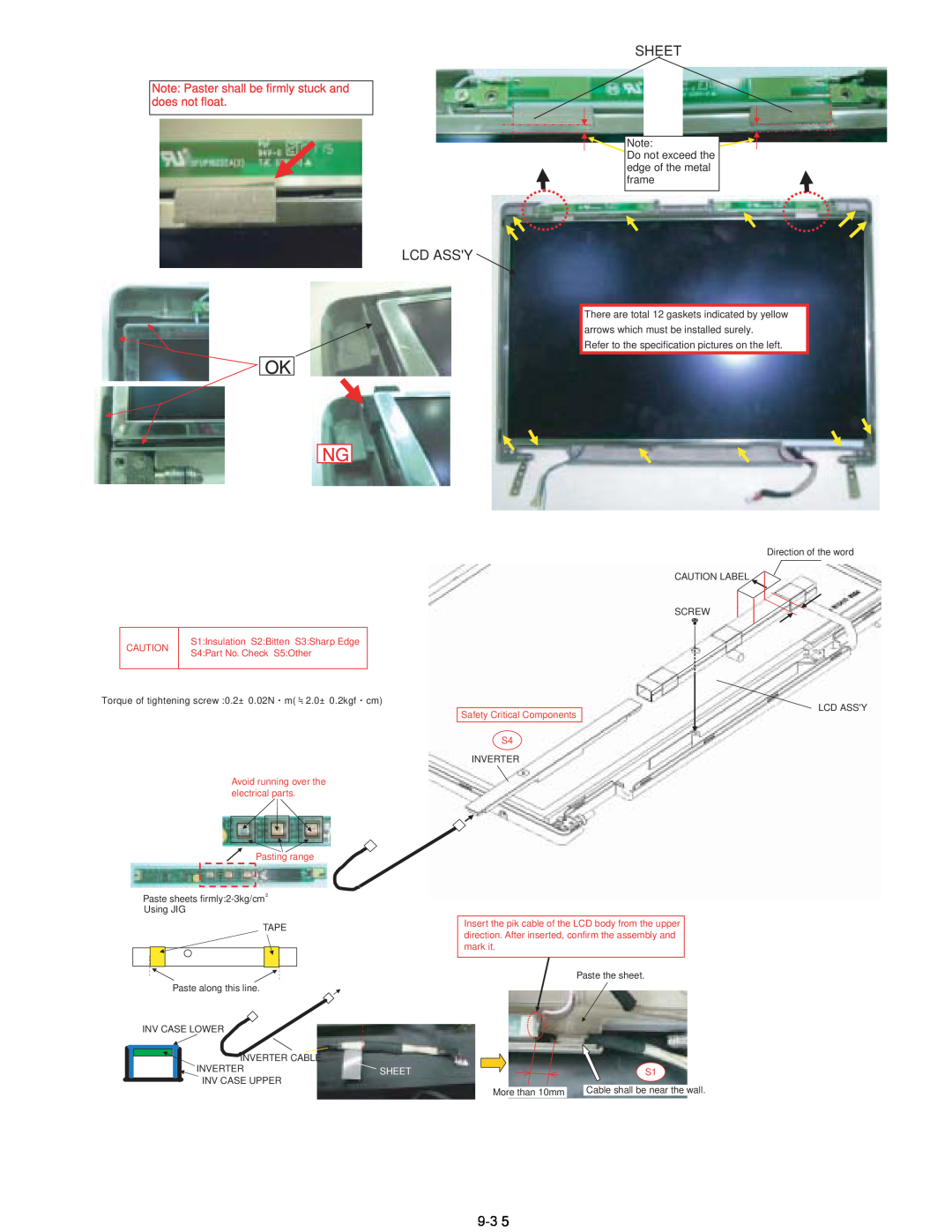 Panasonic CF-52EKM 1 D 2 M service manual Sheet, Lcd Assy, Note Paster shall be firmly stuck and does not float 