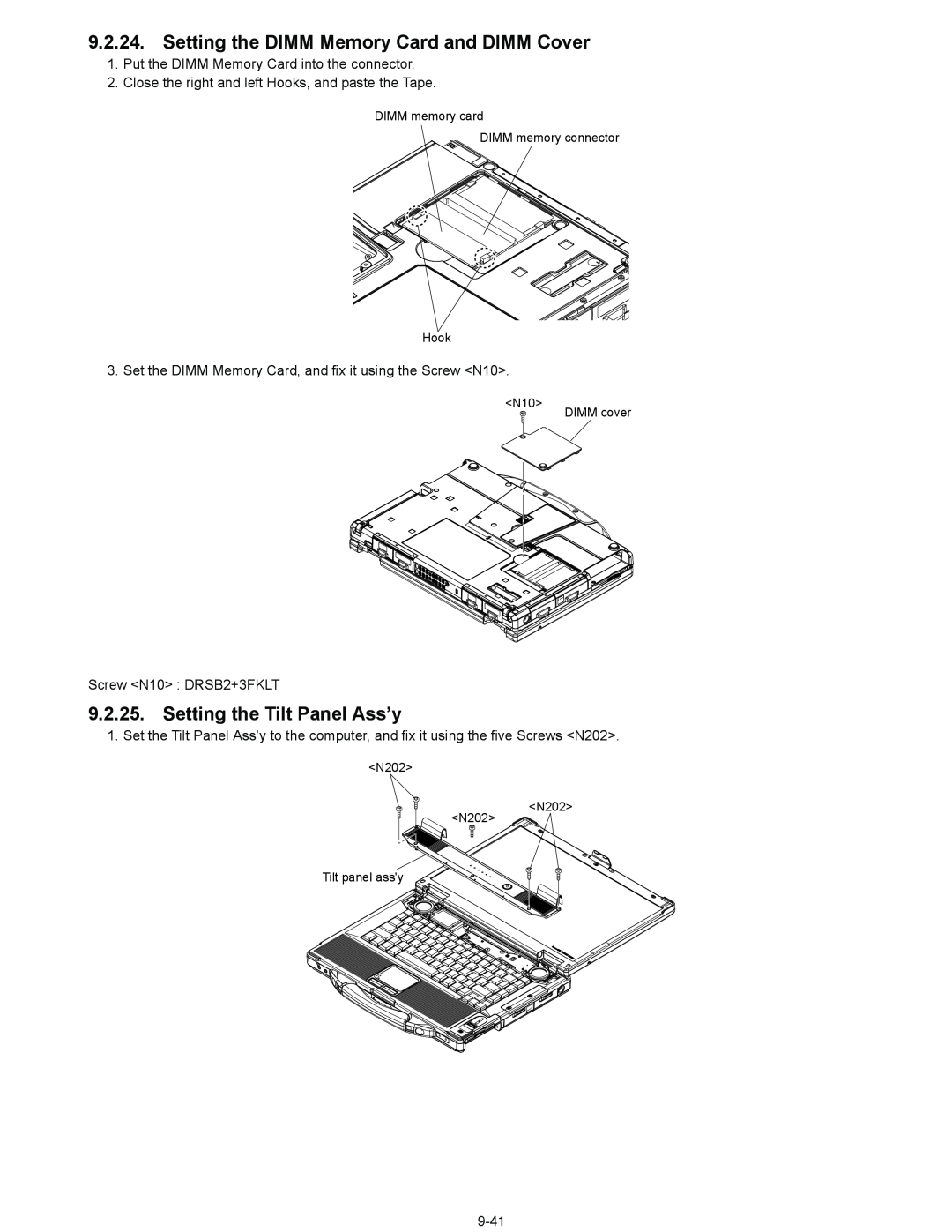 Panasonic CF-52EKM 1 D 2 M service manual Setting the DIMM Memory Card and DIMM Cover, Setting the Tilt Panel Ass’y 