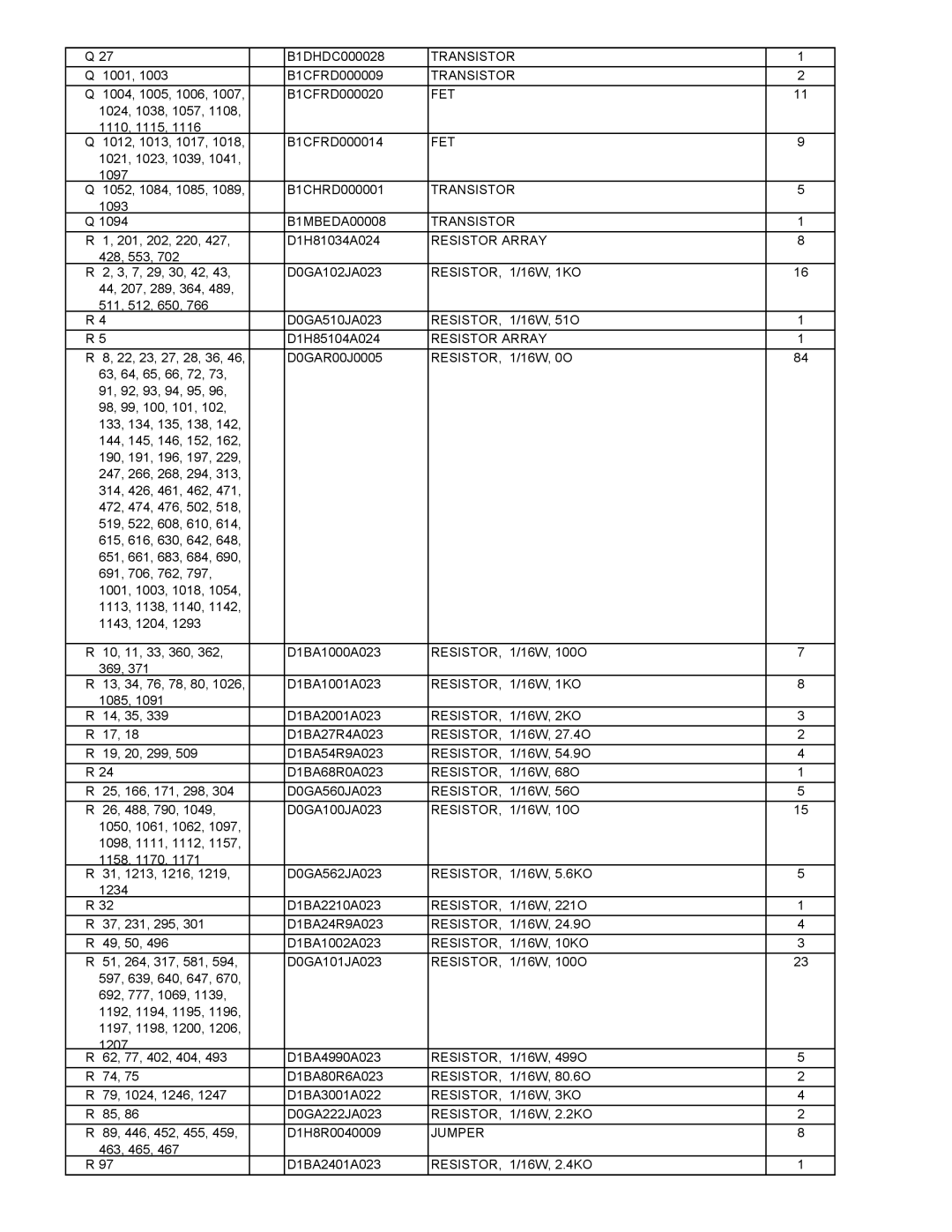 Panasonic CF-52EKM 1 D 2 M B1DHDC000028, Transistor, Q 1001, B1CFRD000009, Q 1004, 1005, 1006, B1CFRD000020, 1110, 1115 