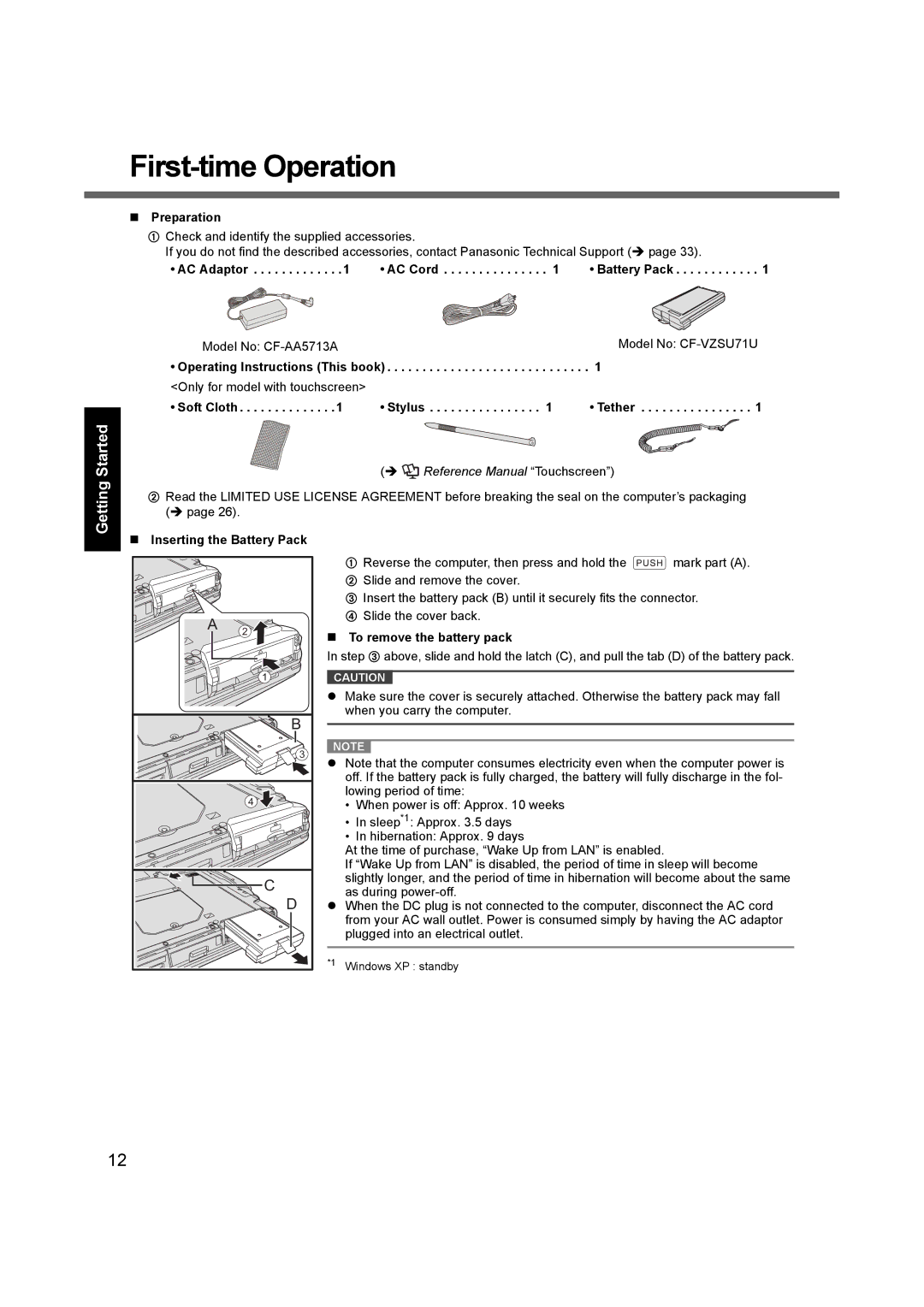 Panasonic CF-53, CF53JBLZY1M appendix First-time Operation 