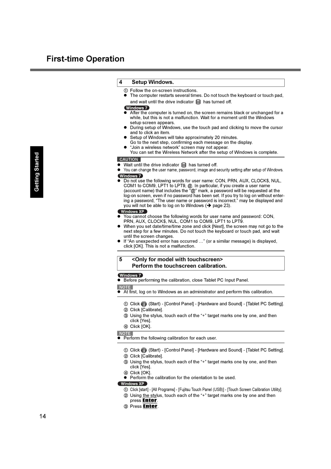 Panasonic CF-53, CF53JBLZY1M appendix First-time Operation, Setup Windows 