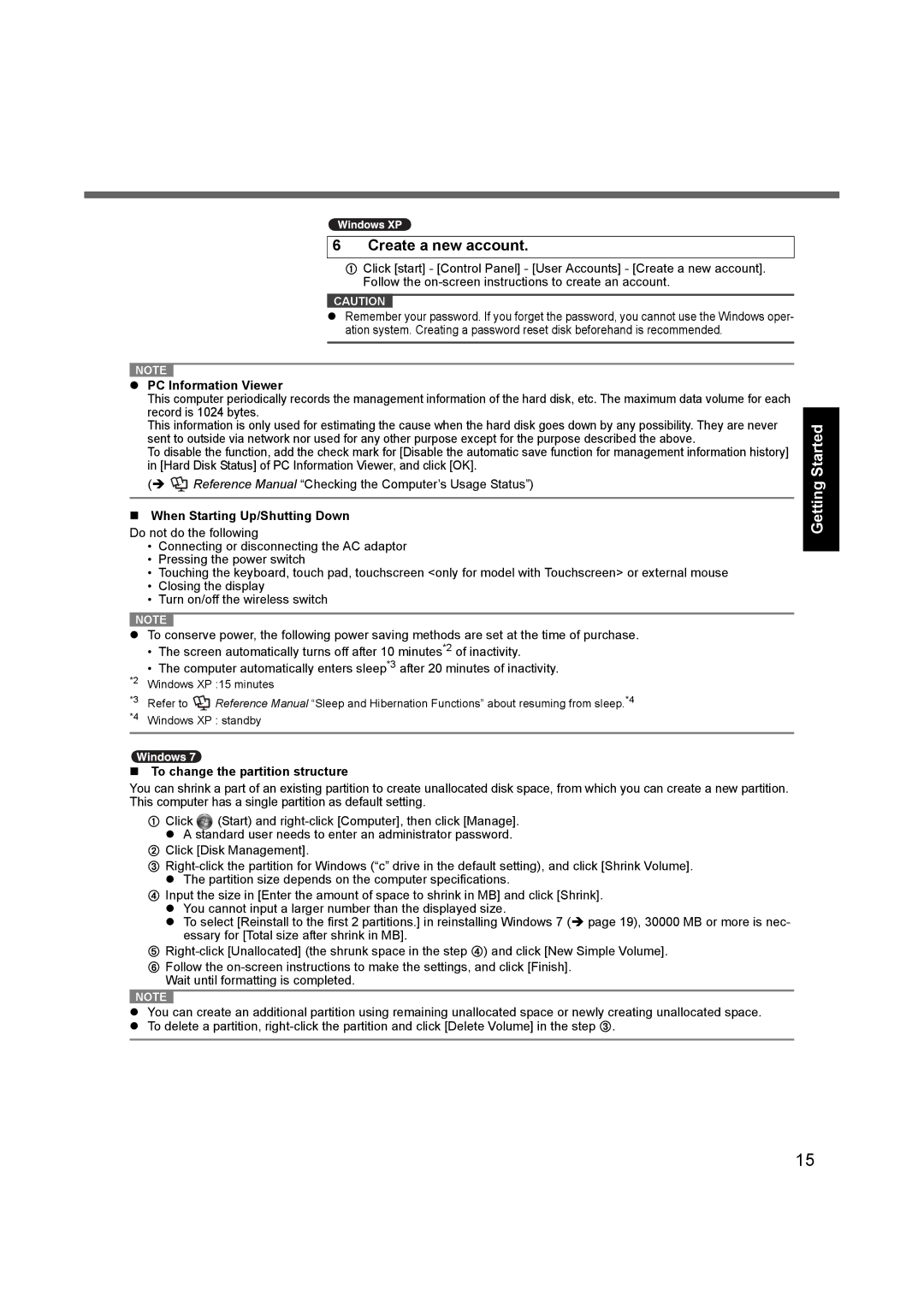 Panasonic CF53JBLZY1M, CF-53 PC Information Viewer, „ When Starting Up/Shutting Down, „ To change the partition structure 