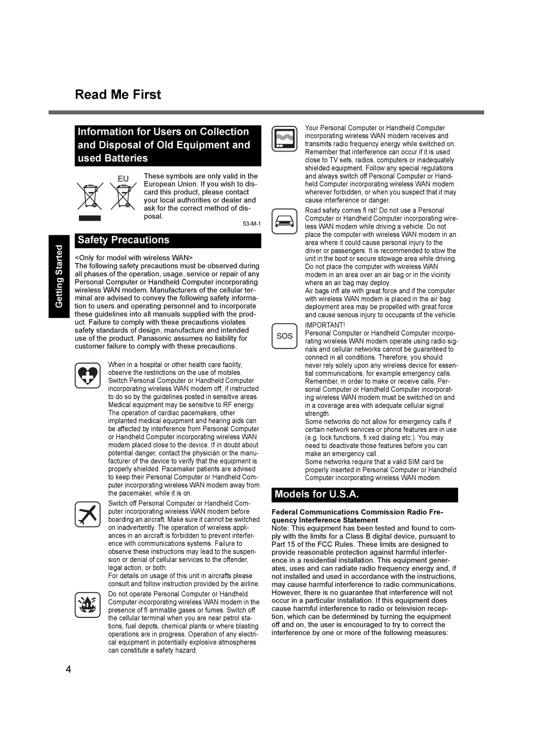 Panasonic CF-53, CF53JBLZY1M appendix Read Me First, Safety Precautions, Models for U.S.A 