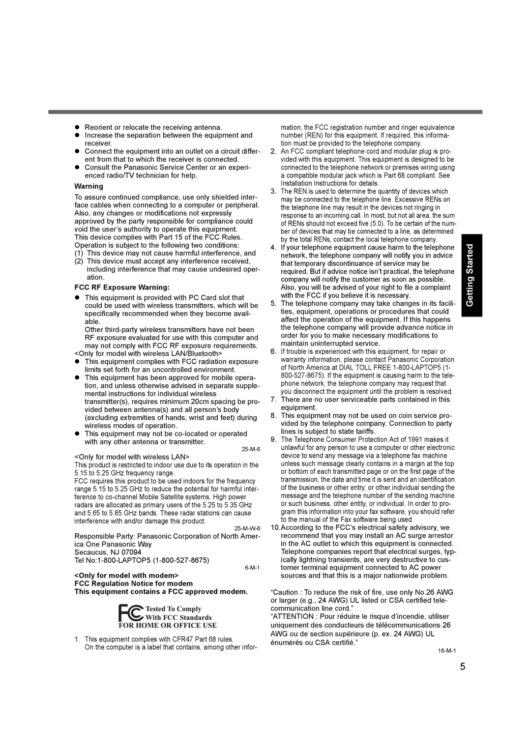 Panasonic CF53JBLZY1M, CF-53 appendix FCC RF Exposure Warning, This equipment complies with CFR47 Part 68 rules 