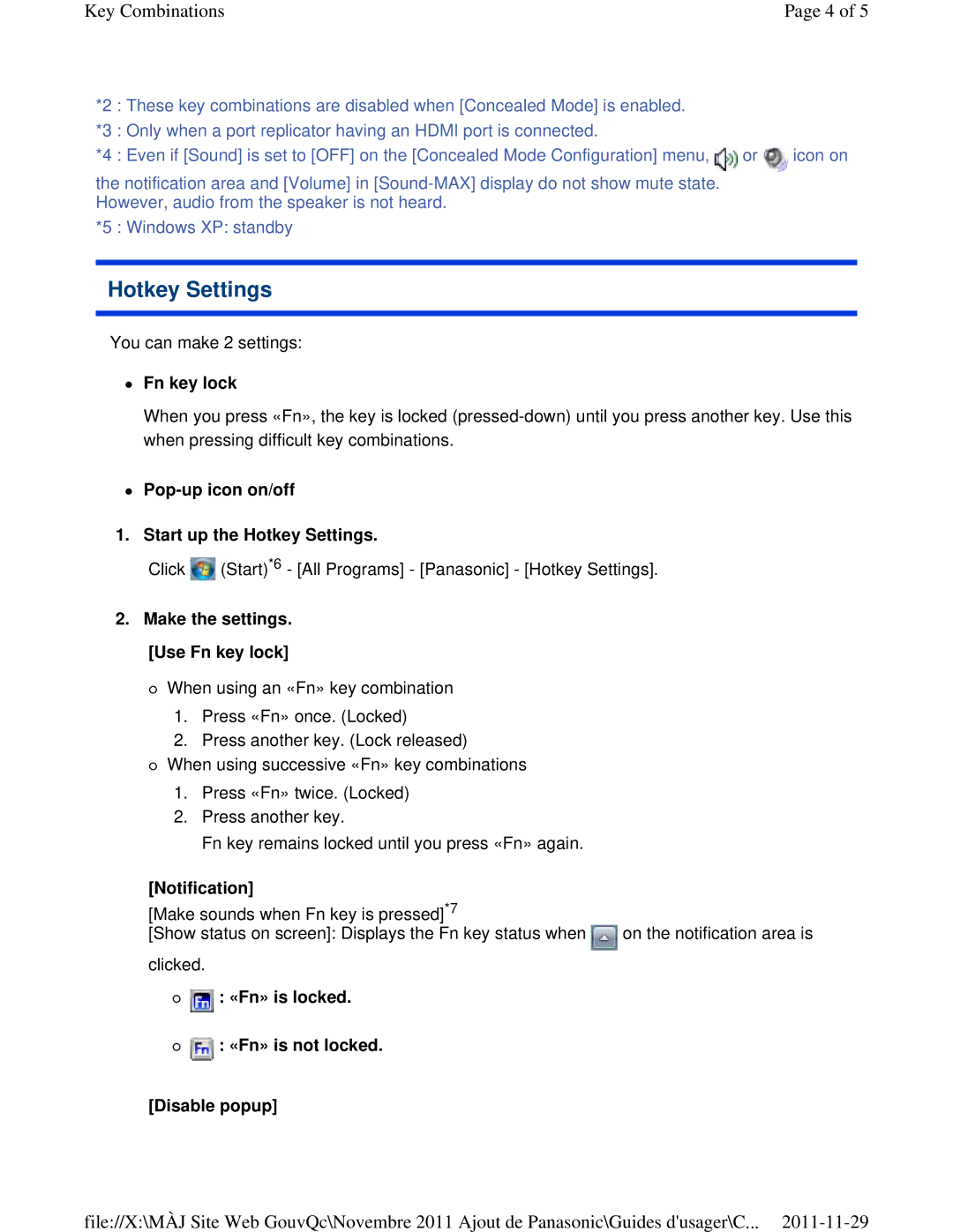 Panasonic CF-53ASUZX1M manual Hotkey Settings 