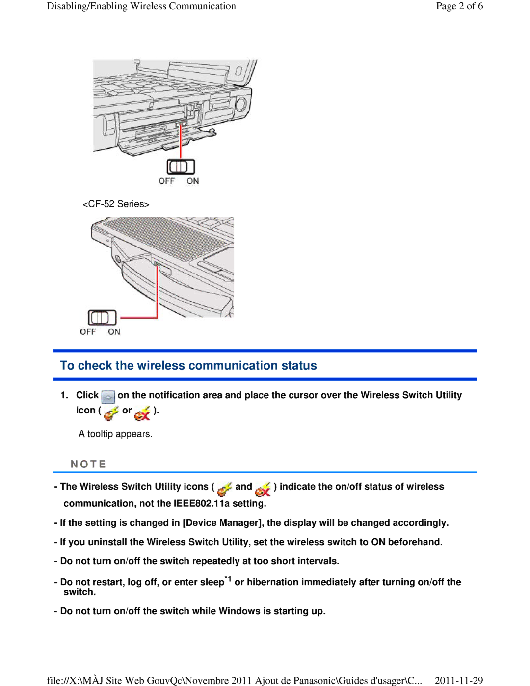 Panasonic CF-53ASUZX1M manual To check the wireless communication status 