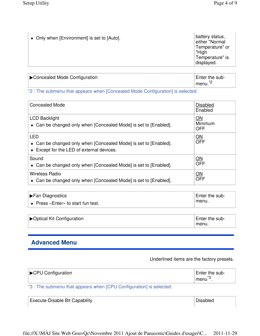 Panasonic CF-53ASUZX1M manual Advanced Menu, Led 