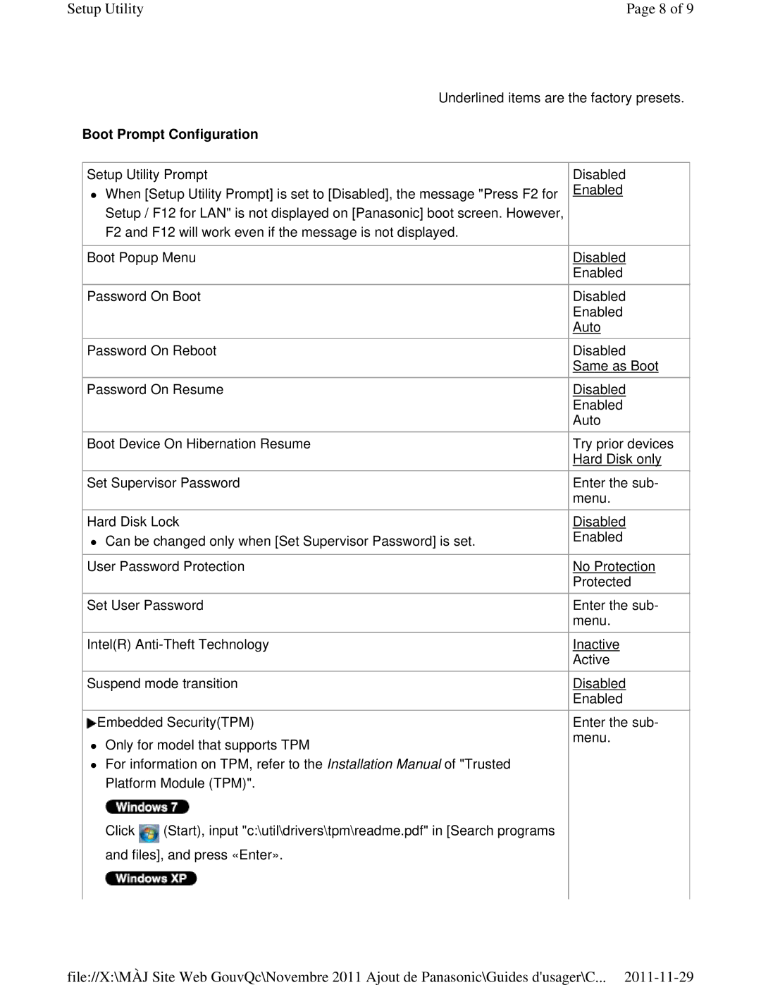 Panasonic CF-53ASUZX1M manual Boot Prompt Configuration 