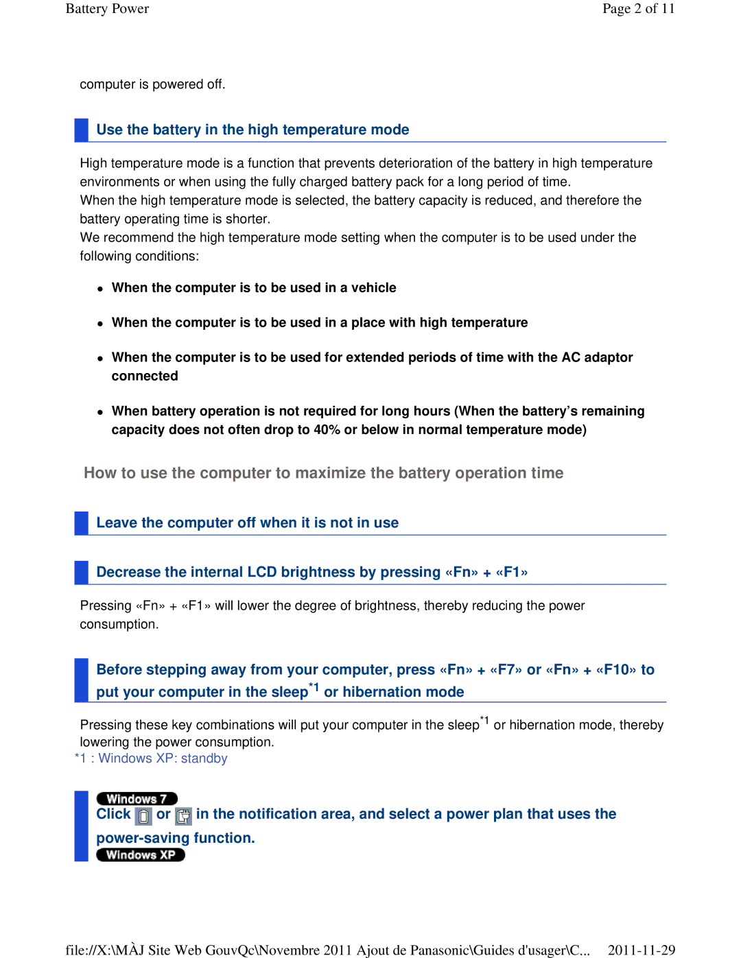 Panasonic CF-53ASUZX1M manual Use the battery in the high temperature mode 