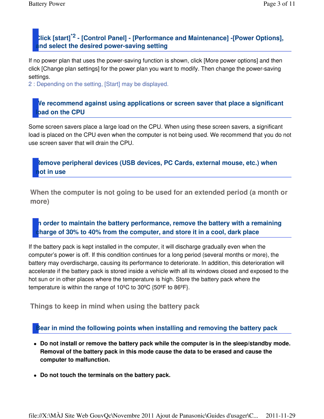 Panasonic CF-53ASUZX1M manual Things to keep in mind when using the battery pack 