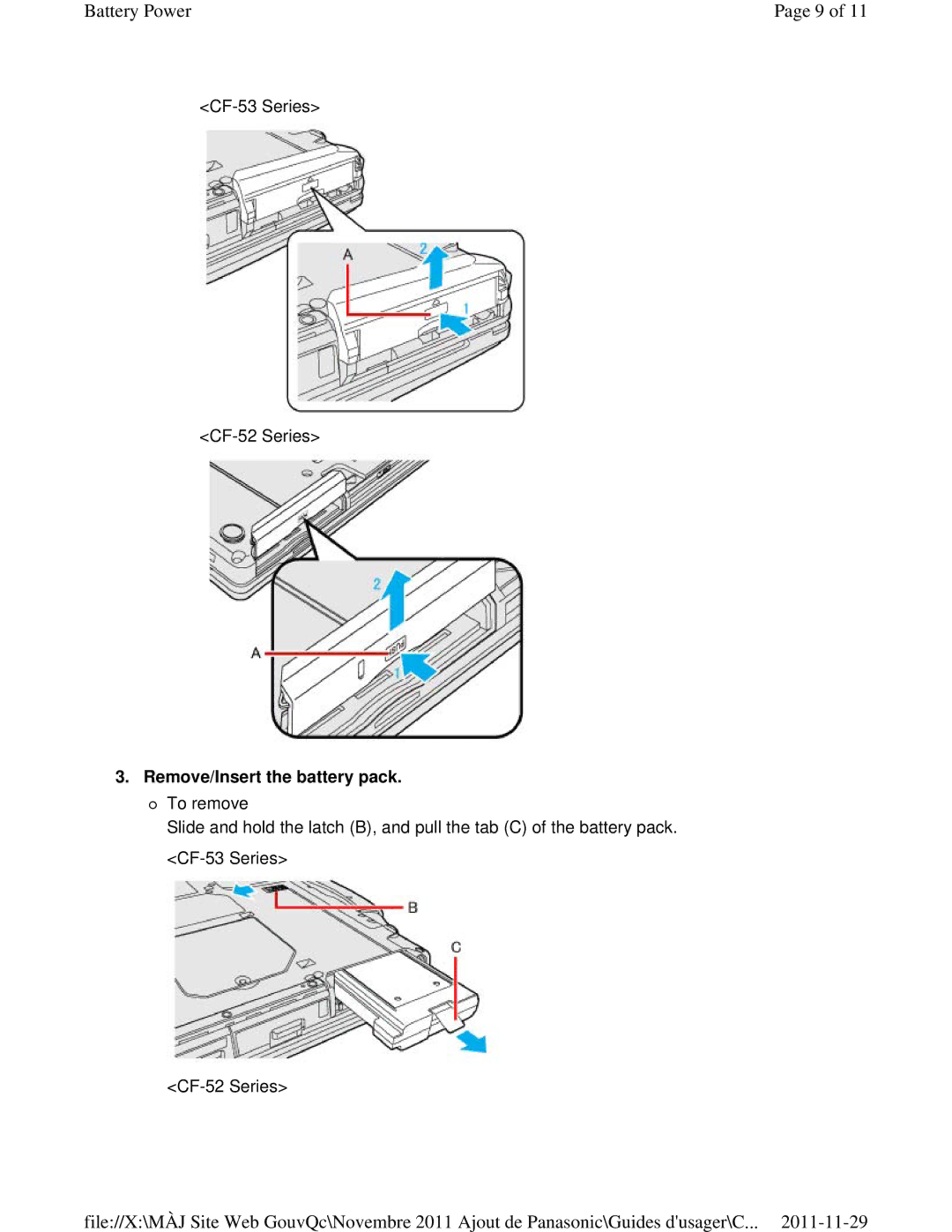 Panasonic CF-53ASUZX1M manual Remove/Insert the battery pack 