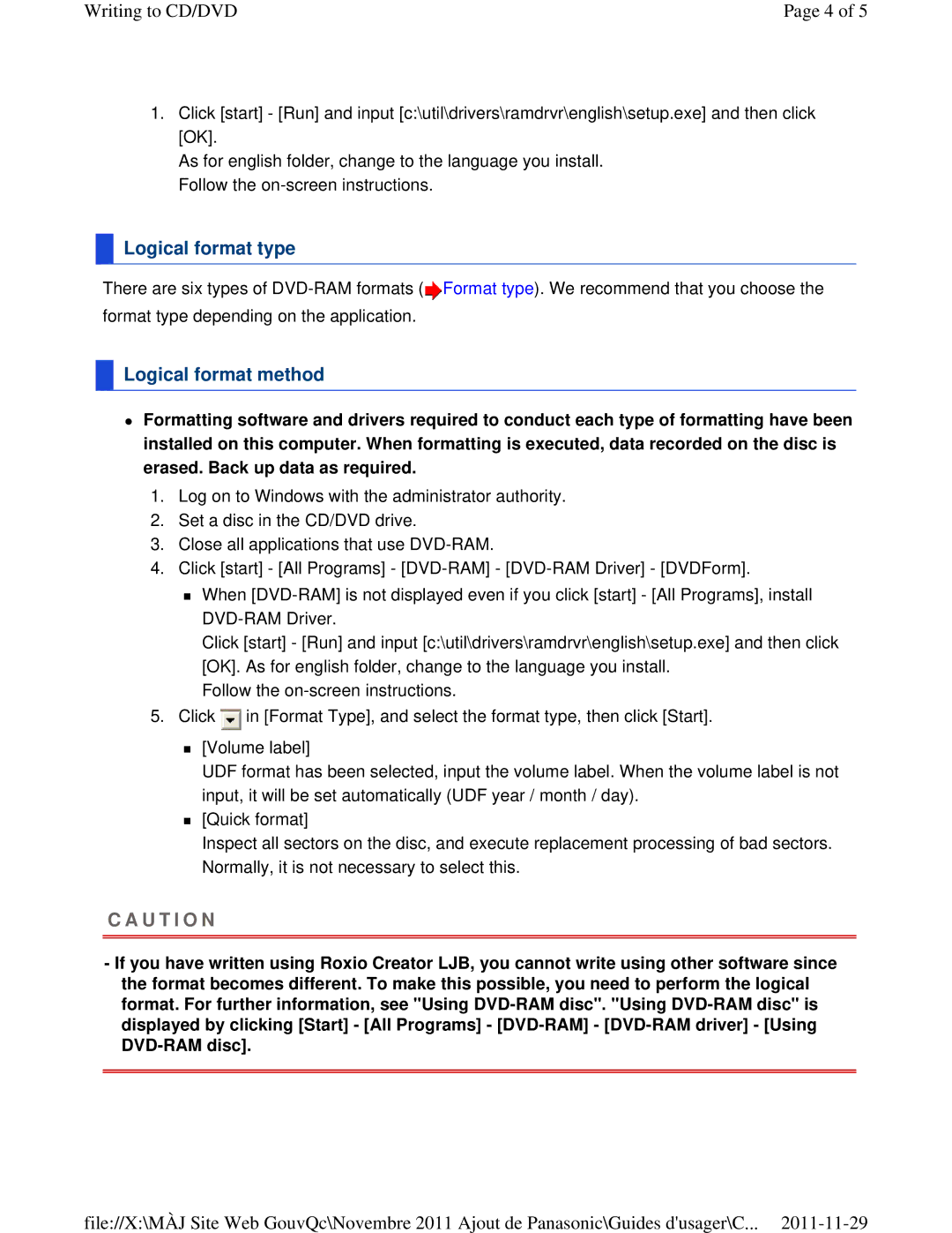 Panasonic CF-53ASUZX1M manual Logical format type, Logical format method 