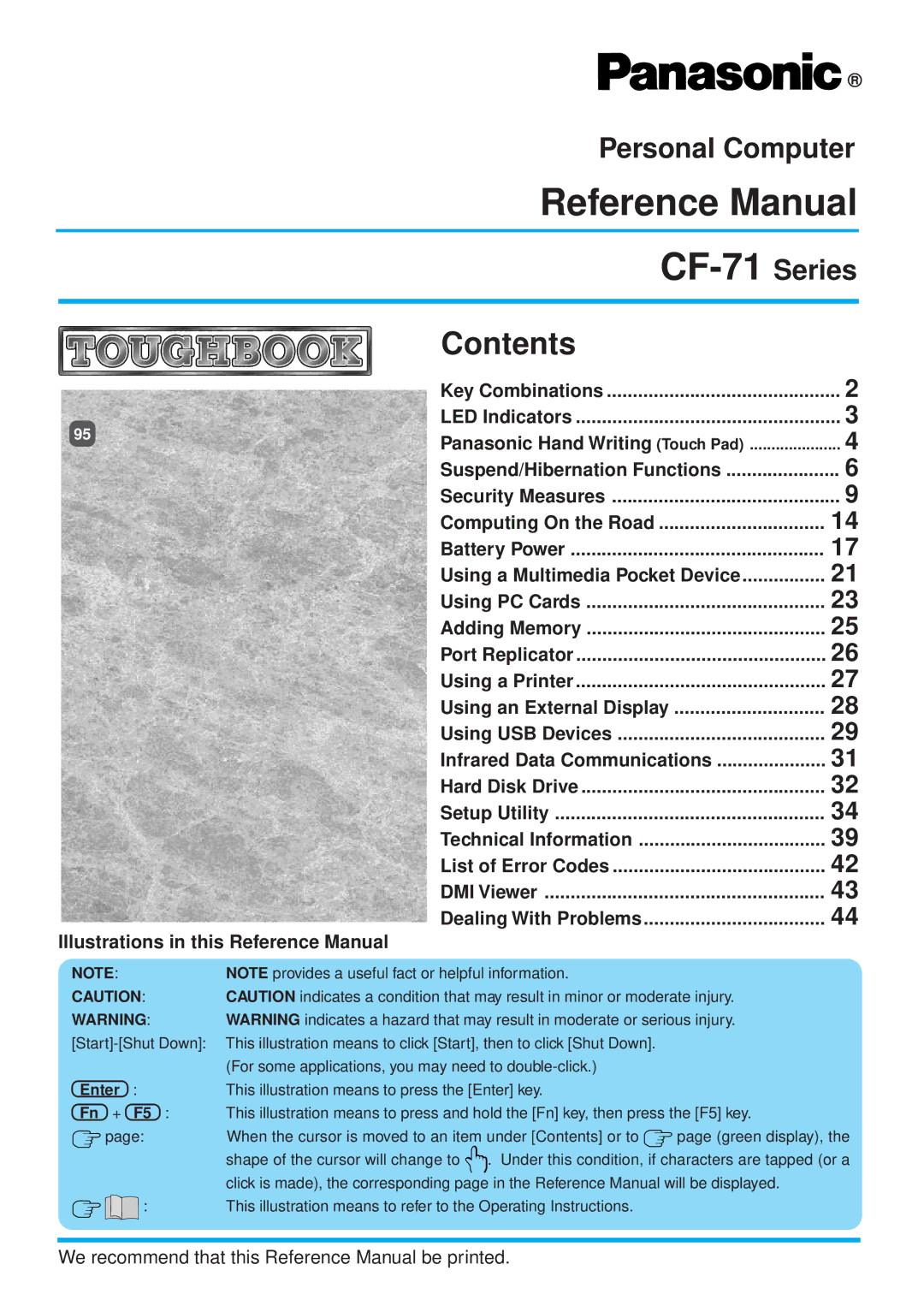 Panasonic manual Reference Manual CF-71 Series, Contents 