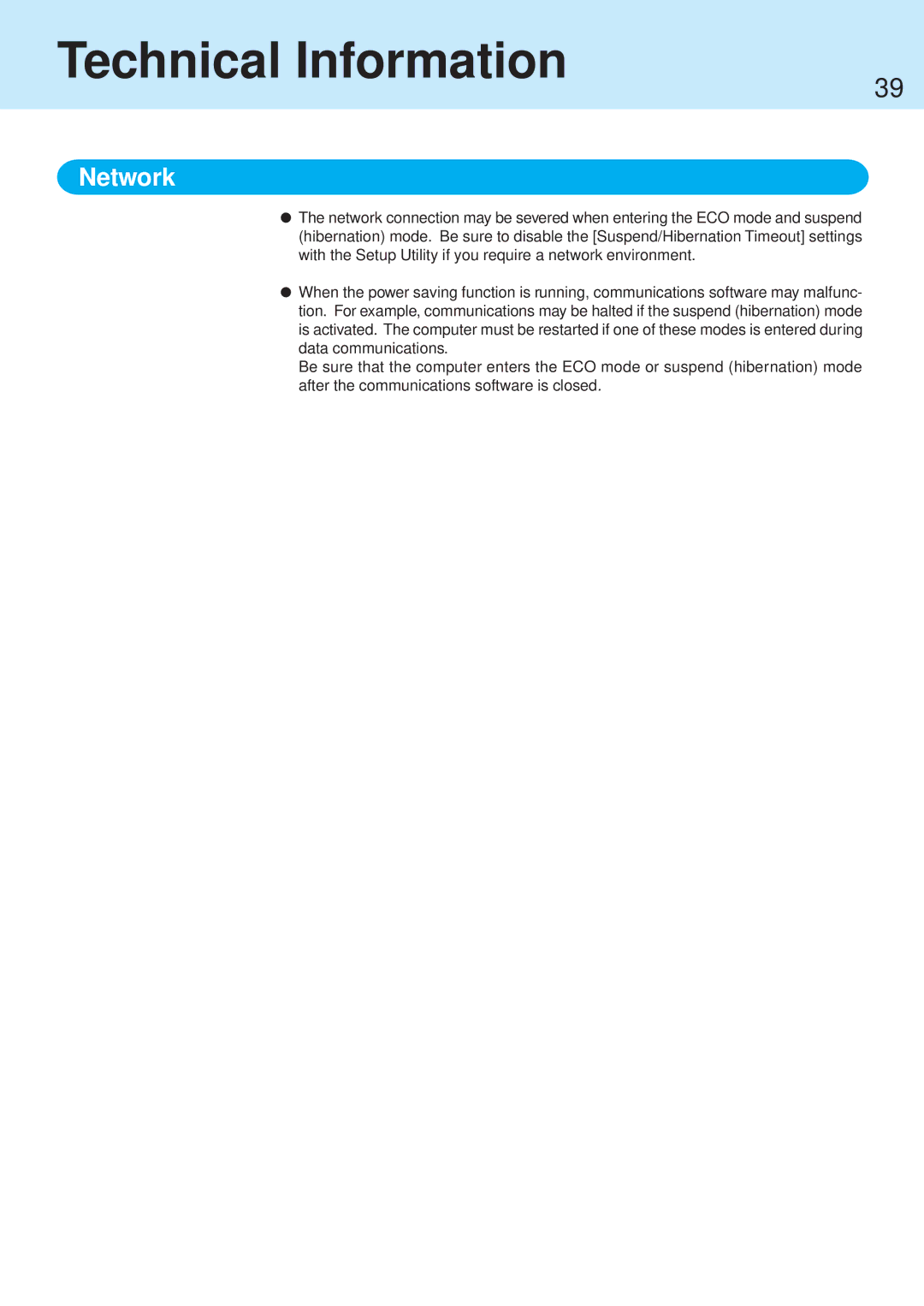 Panasonic CF-71 manual Technical Information, Network 