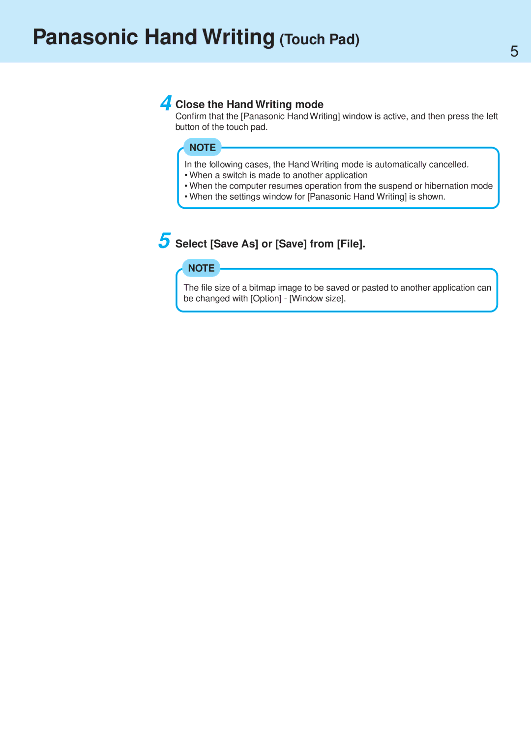 Panasonic CF-71 manual Panasonic Hand Writing Touch Pad, Close the Hand Writing mode, Select Save As or Save from File 