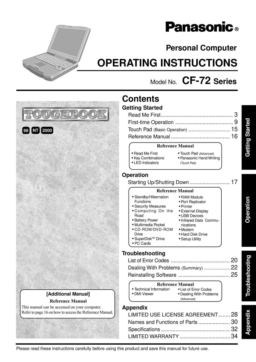 Panasonic CF-72 Series P appendix Operating Instructions 