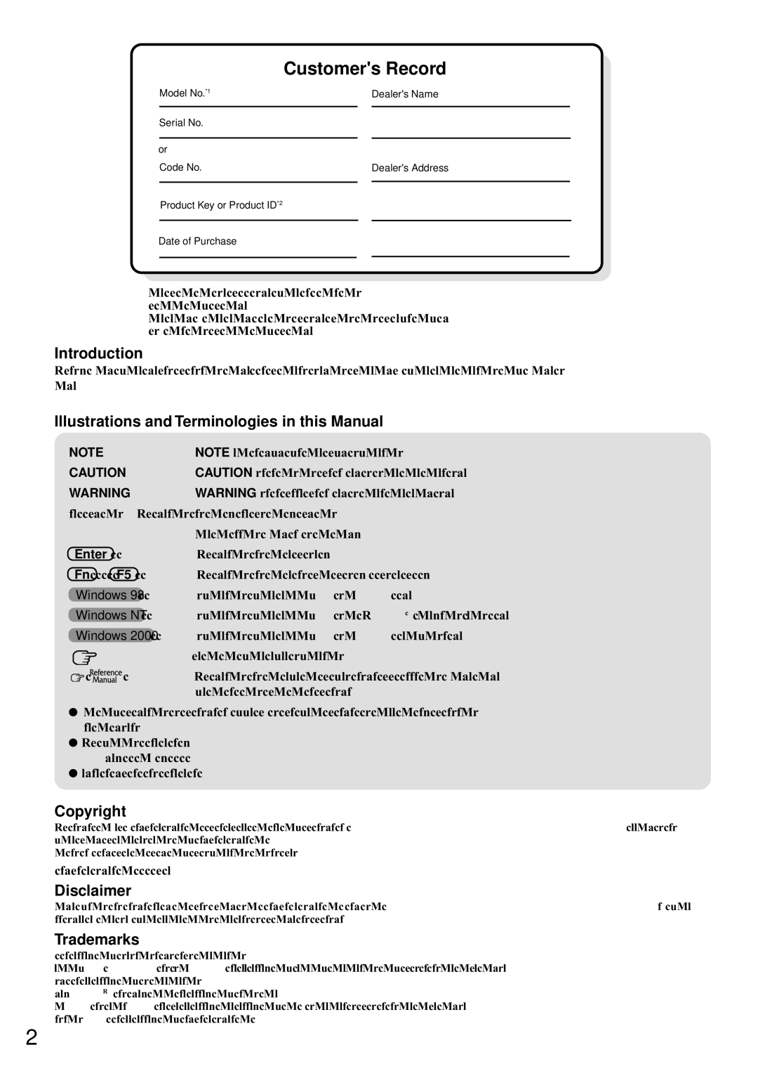 Panasonic CF-72 Series P Introduction, Illustrations and Terminologies in this Manual, Copyright, Disclaimer Trademarks 