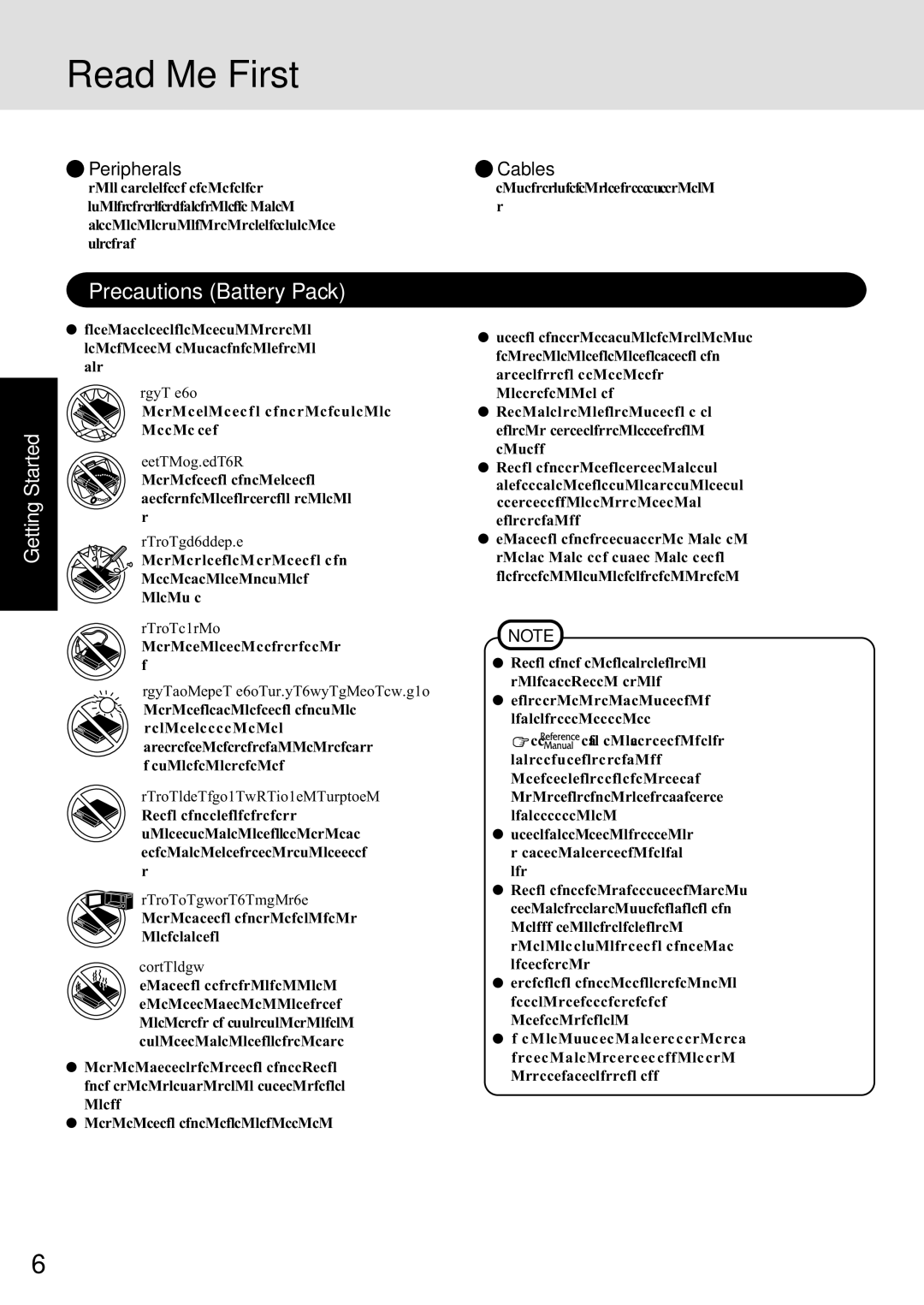 Panasonic CF-72 Series P appendix Precautions Battery Pack, Peripherals Cables, Mended 