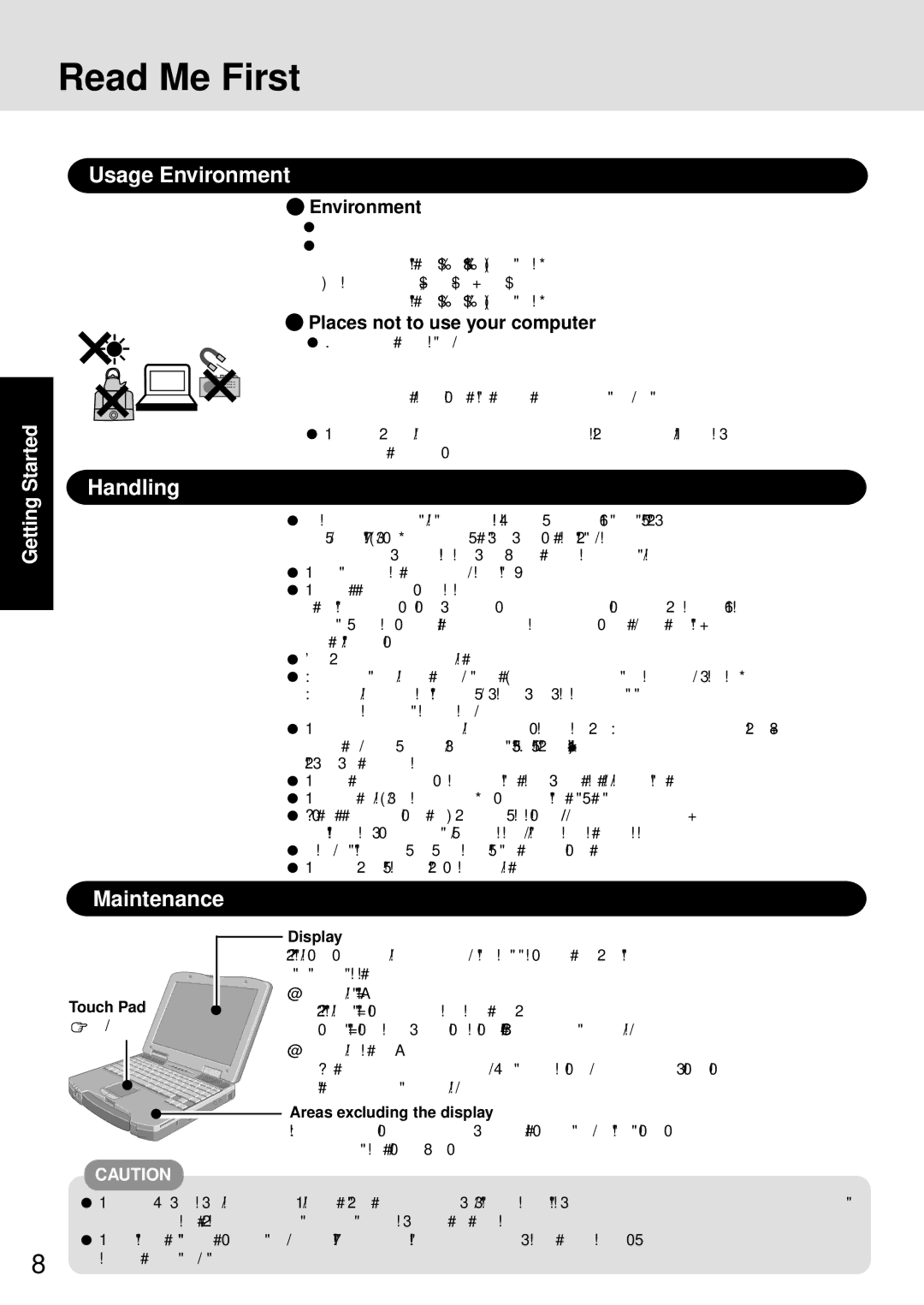 Panasonic CF-72 Series P appendix Usage Environment, Maintenance, Places not to use your computer 