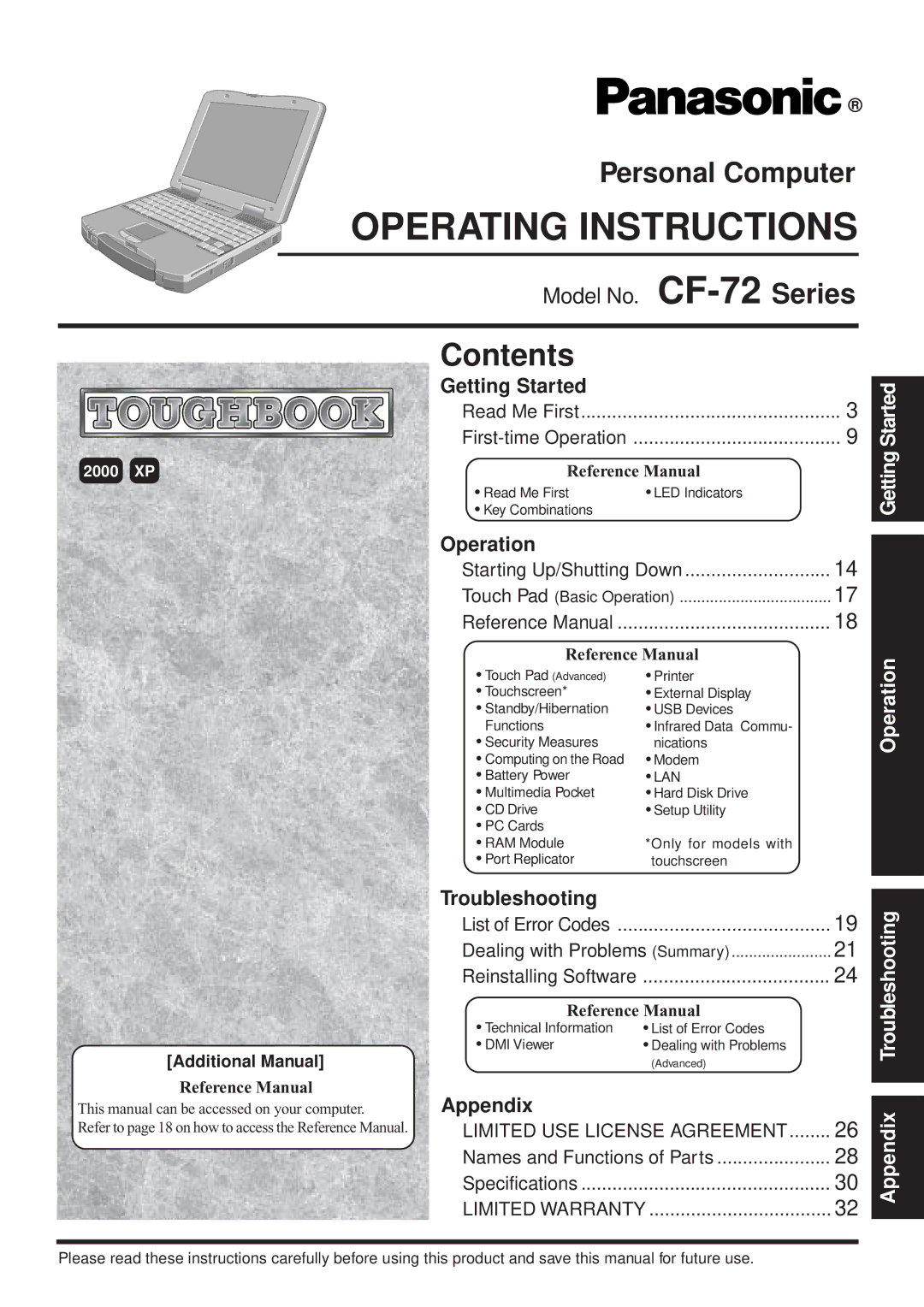 Panasonic CF-72 Series appendix Operating Instructions 