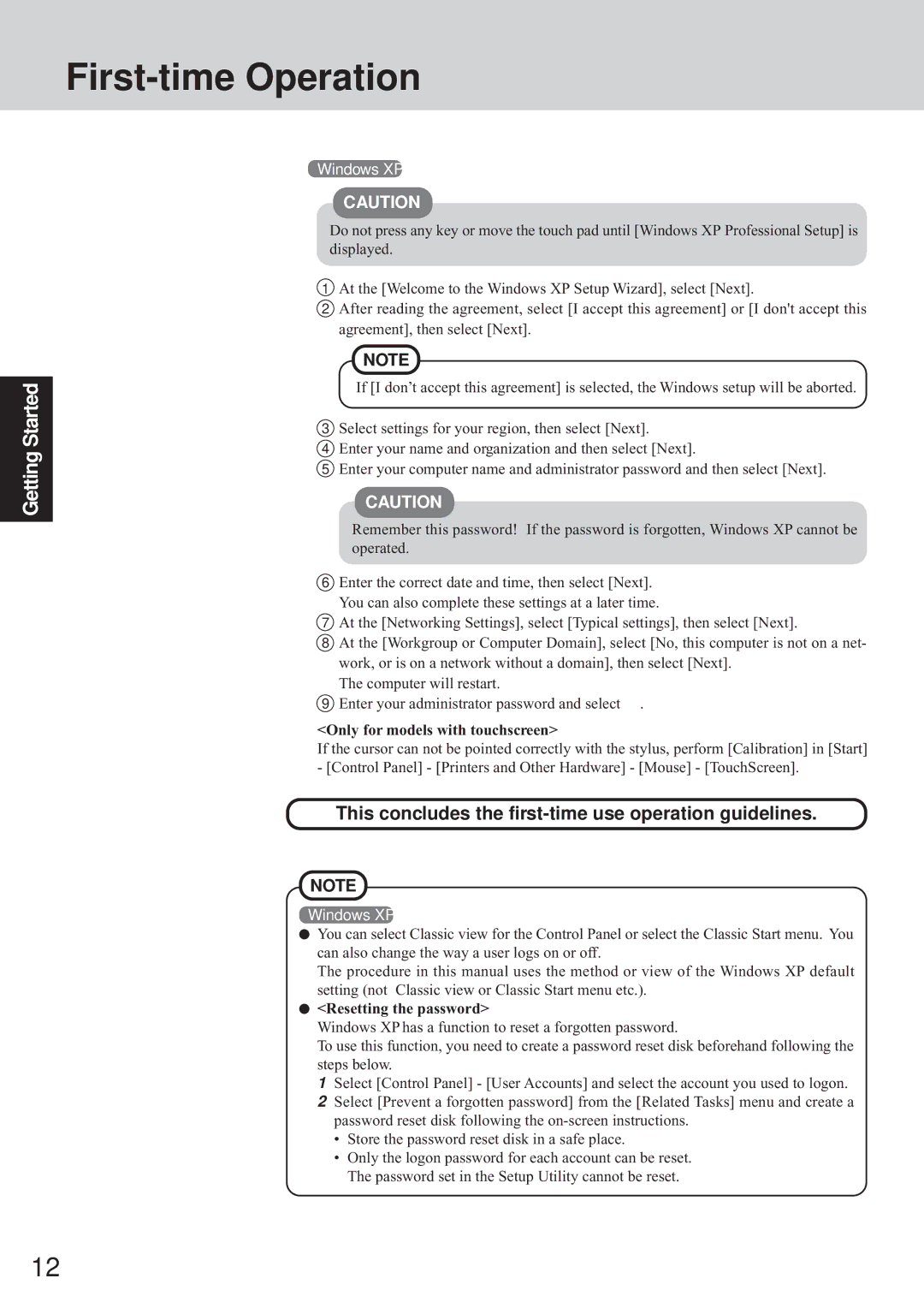 Panasonic CF-72 Series appendix This concludes the first-time use operation guidelines, Resetting the password 