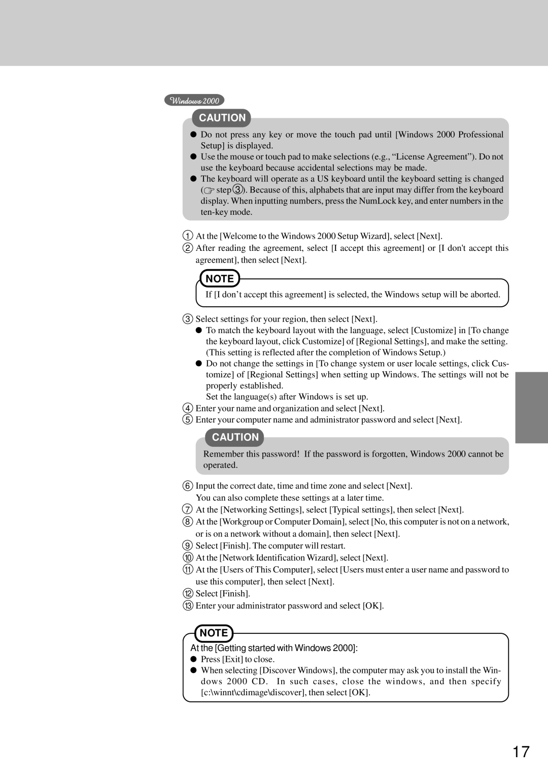 Panasonic CF-72 operating instructions At the Getting started with Windows 