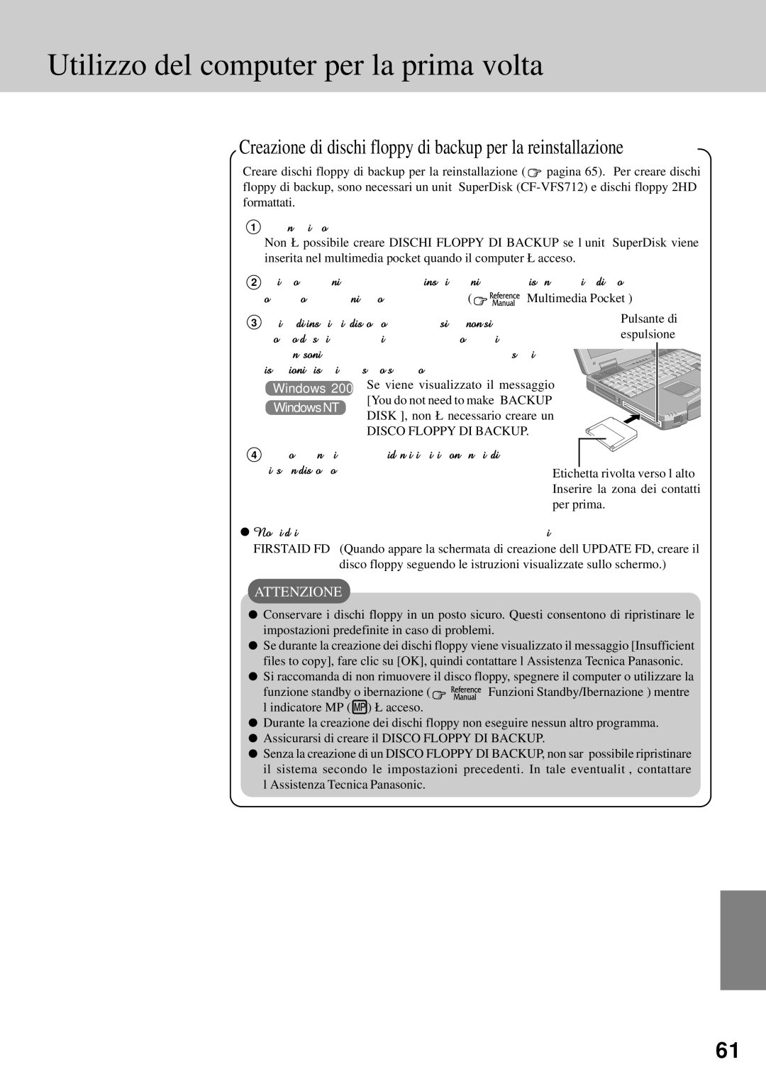 Panasonic CF-72 operating instructions Spegnere il computer, Pulsante di espulsione 