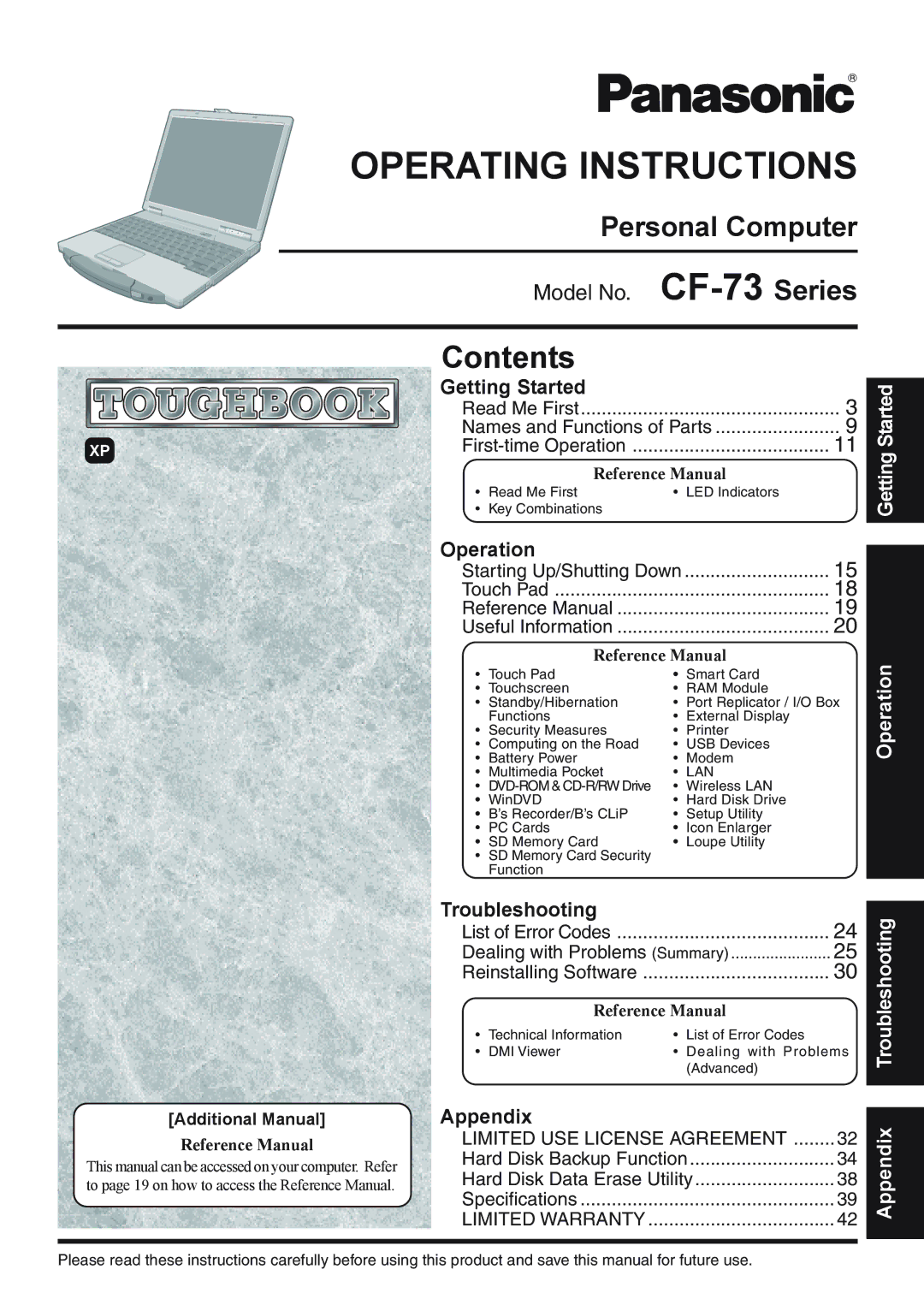 Panasonic CF-73 Series appendix Operating Instructions 