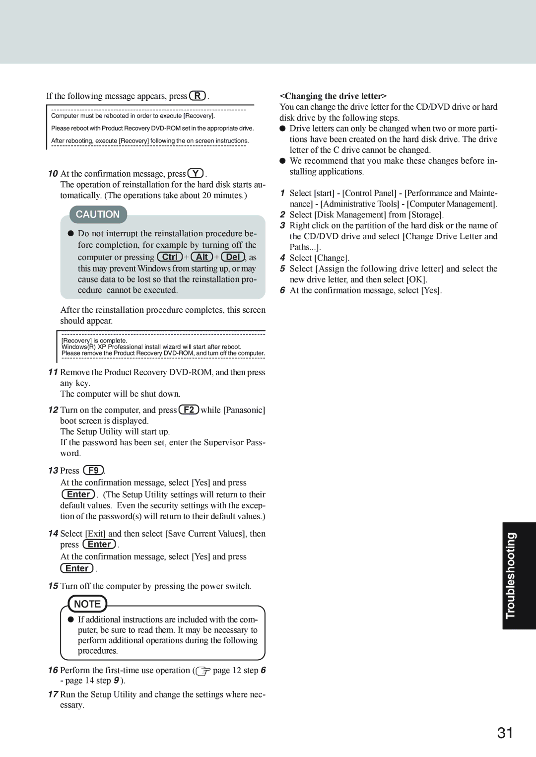 Panasonic CF-73 Series appendix If the following message appears, press R, Changing the drive letter 