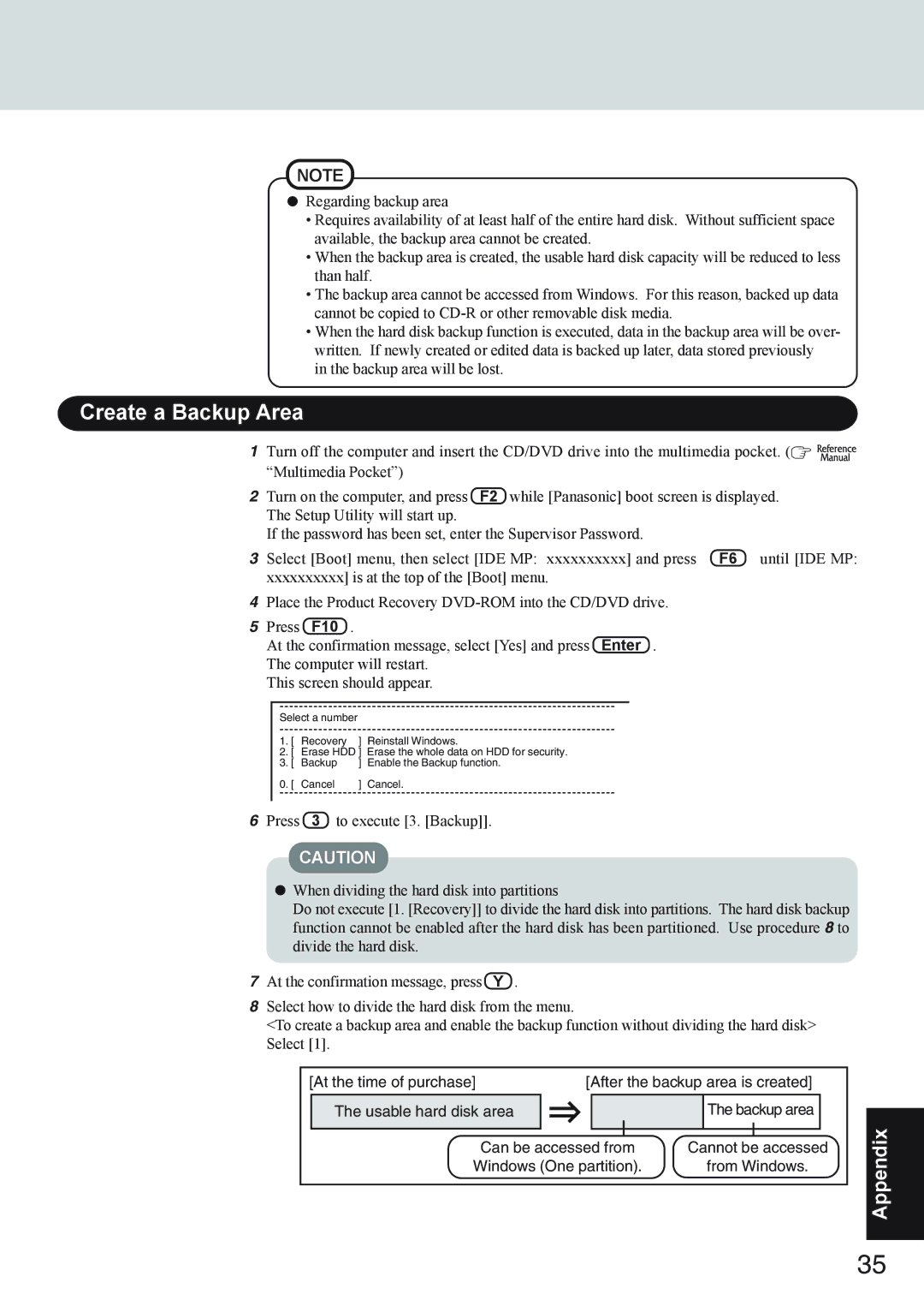 Panasonic CF-73 Series appendix Create a Backup Area 