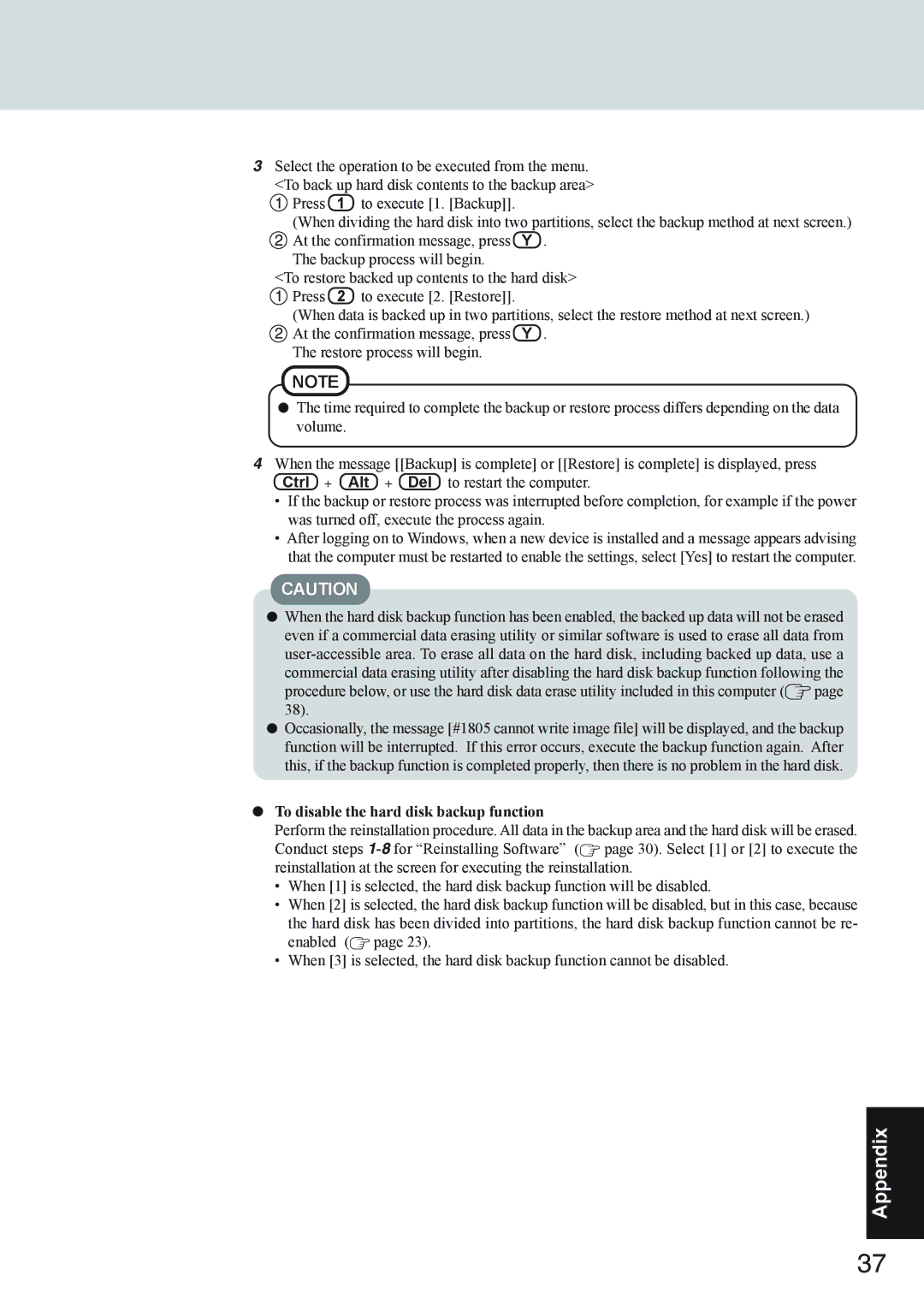 Panasonic CF-73 Series appendix To disable the hard disk backup function 