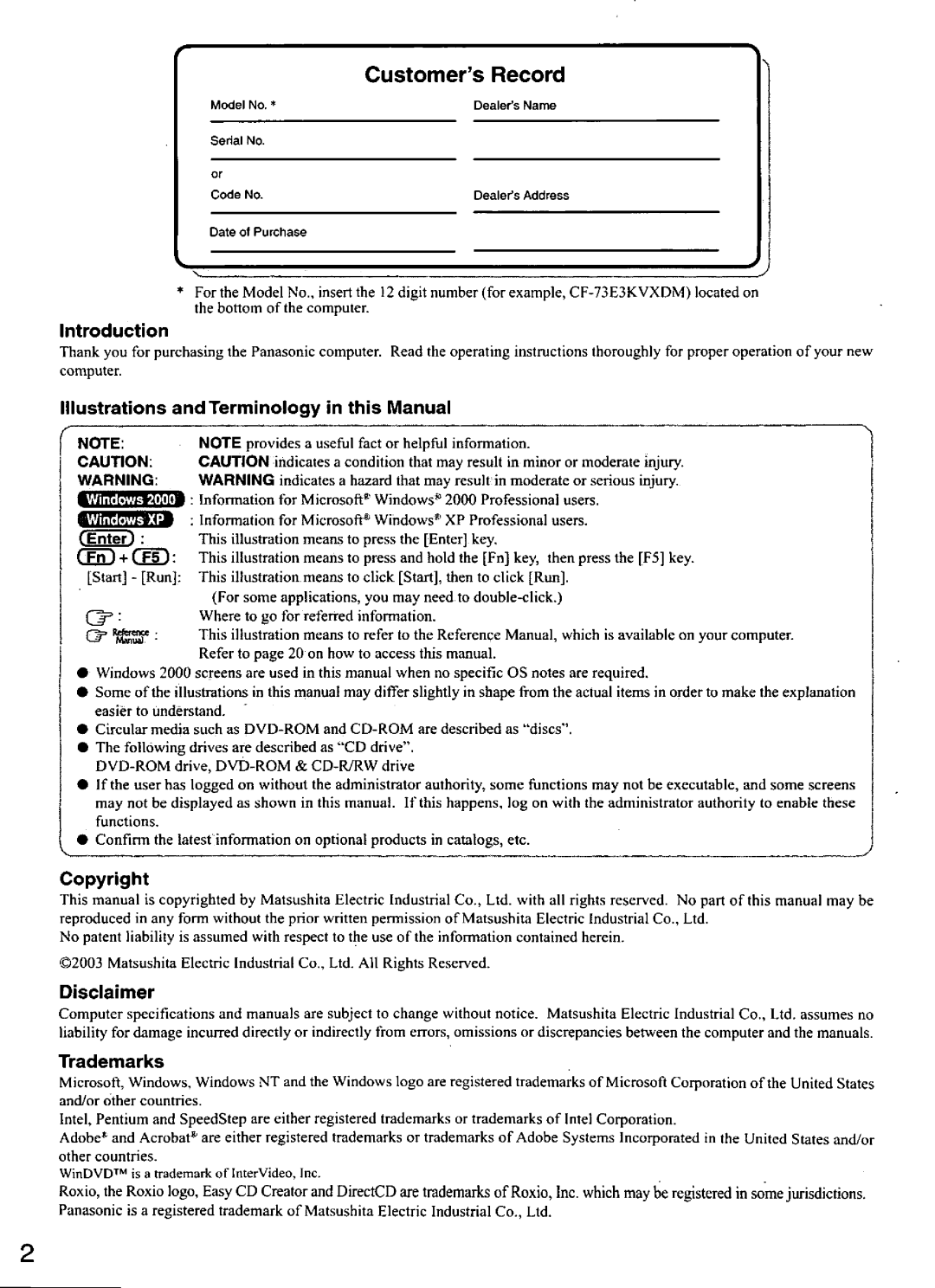 Panasonic CF-73 manual 