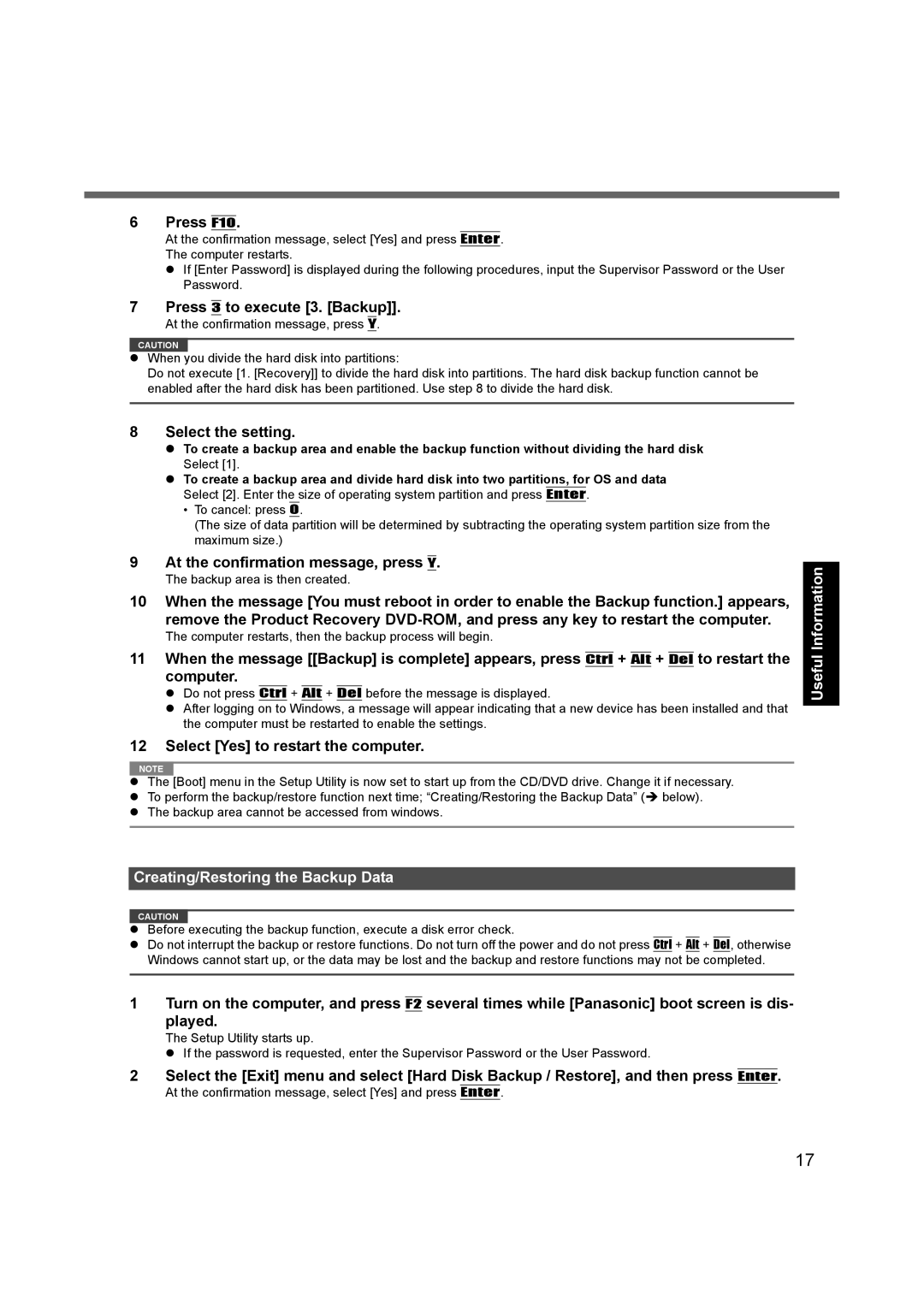 Panasonic CF-74 appendix Creating/Restoring the Backup Data 