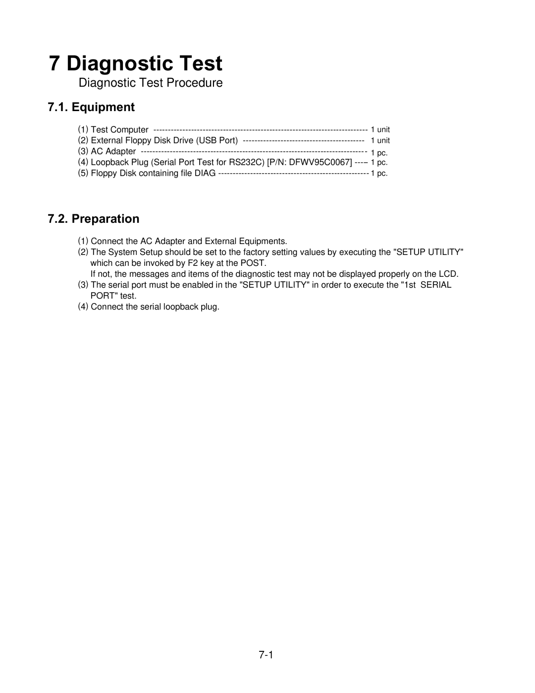 Panasonic CF-74CCBAXBM manual Diagnostic Test, Unit 