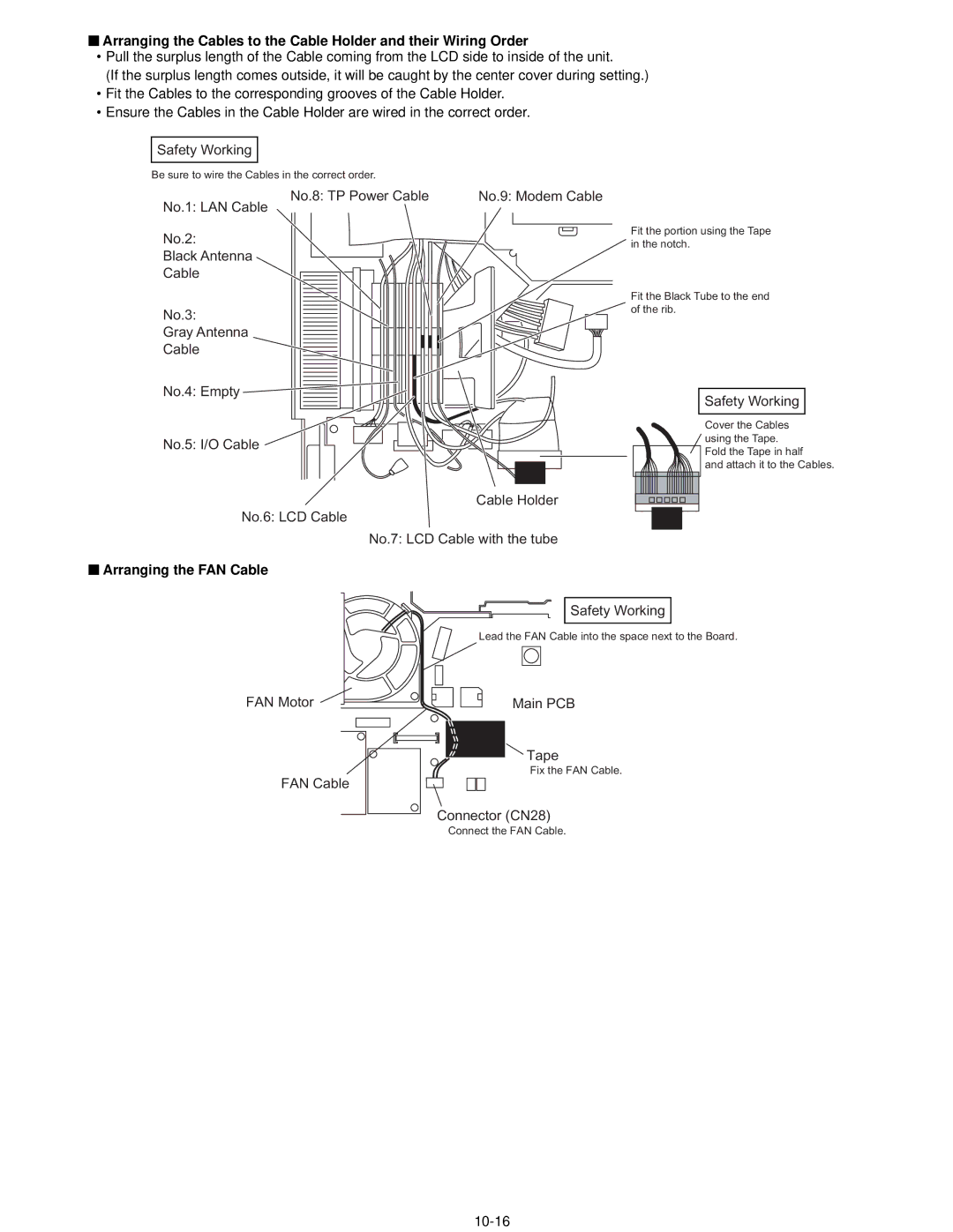 Panasonic CF-74CCBAXBM No.8 TP Power Cable, Arranging the FAN Cable, FAN Motor Main PCB Tape, FAN Cable Connector CN28 