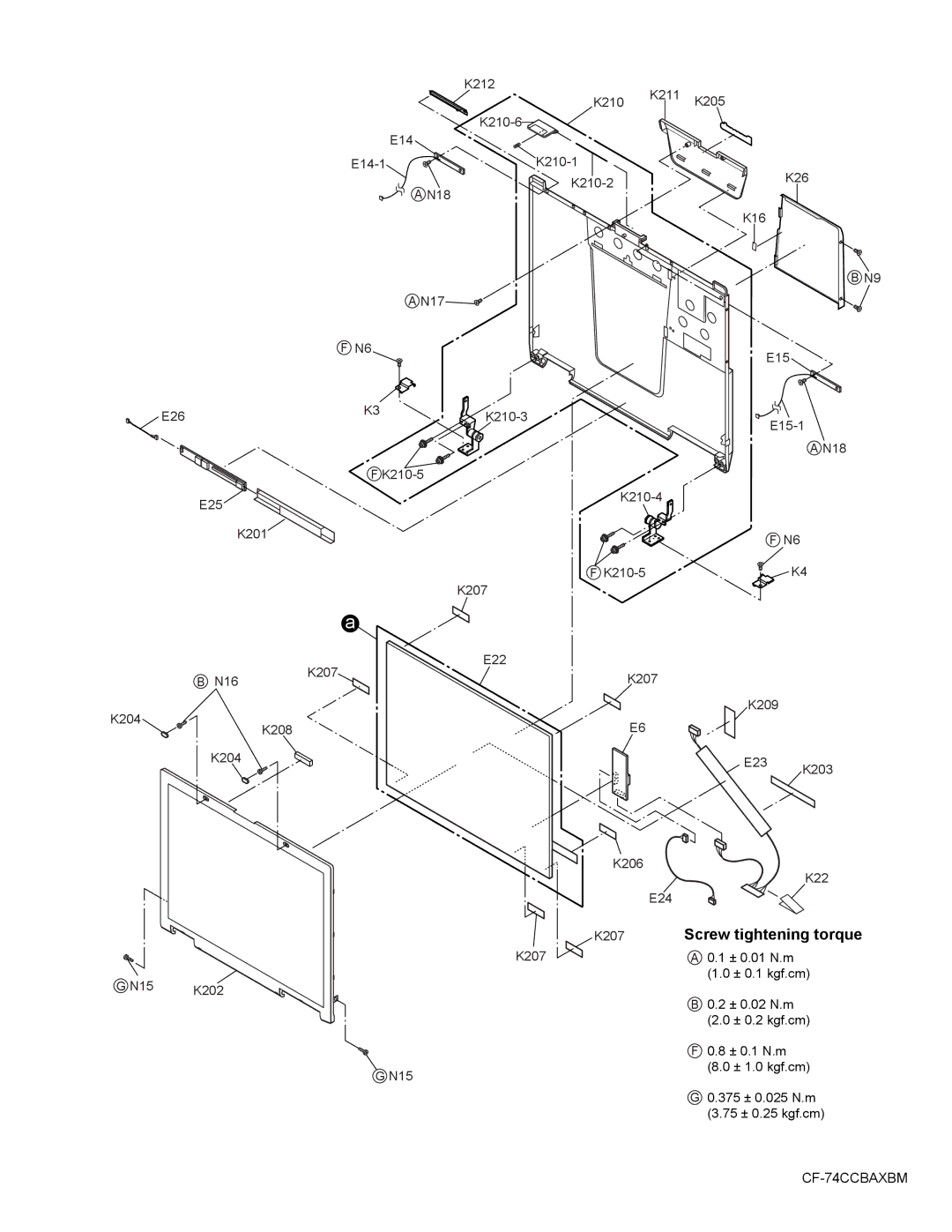 Panasonic CF-74CCBAXBM manual Screw tightening torque 