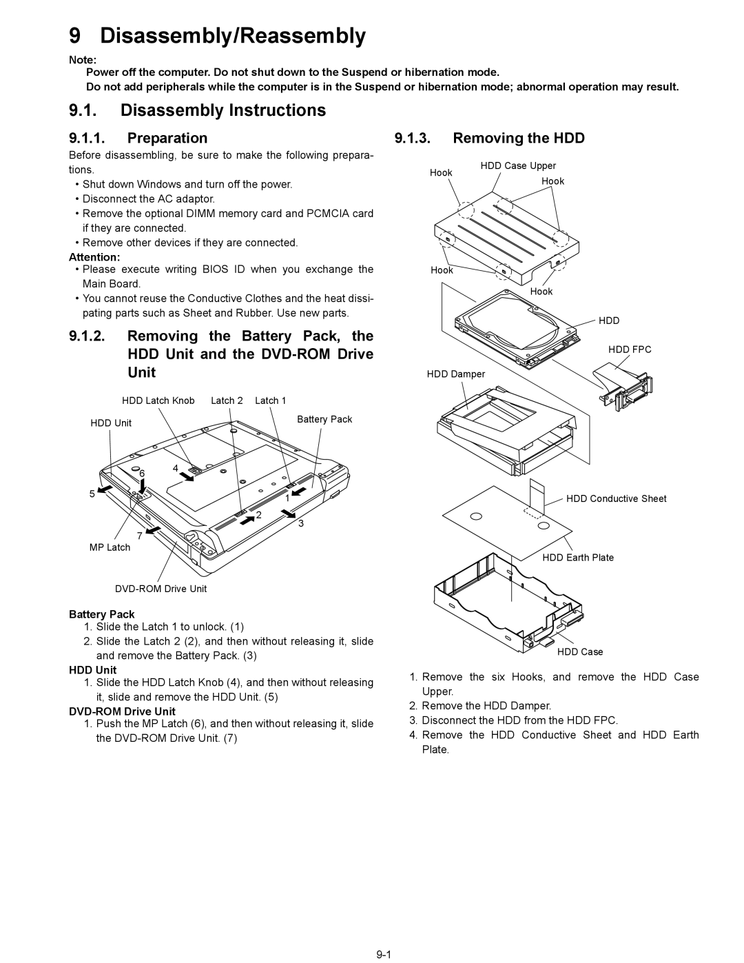 Panasonic CF-74ECBGDBM manual Preparation, Removing the HDD, Battery Pack, HDD Unit, DVD-ROM Drive Unit 