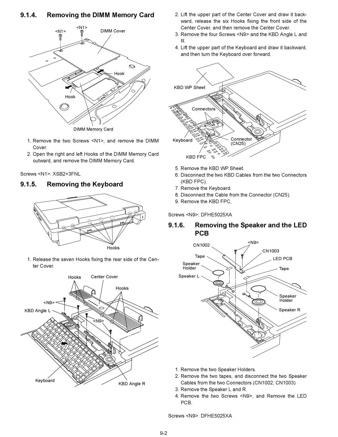 Panasonic CF-74ECBGDBM manual Removing the Dimm Memory Card, Removing the Keyboard, Removing the Speaker and the LED PCB 