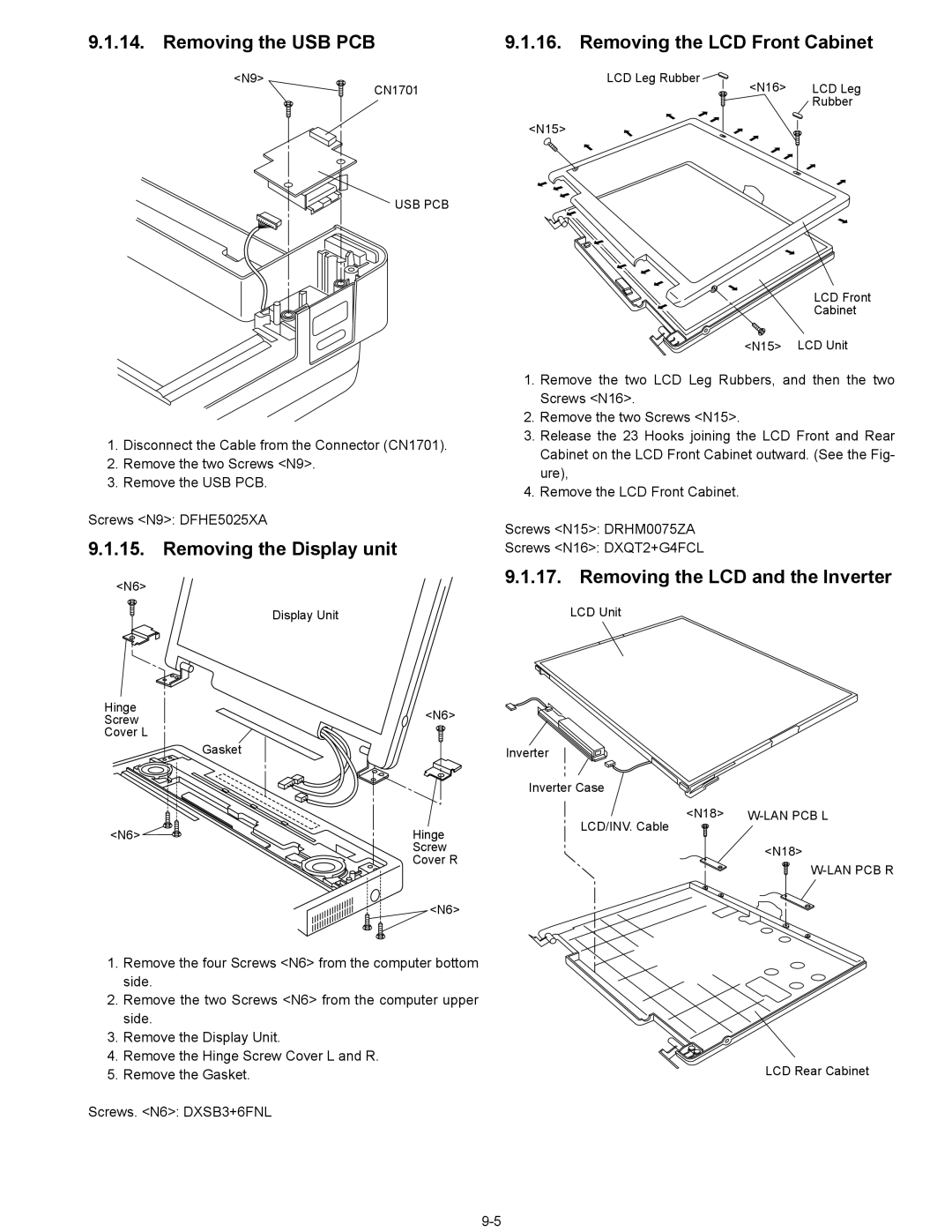 Panasonic CF-74ECBGDBM manual Removing the USB PCB, Removing the Display unit, Removing the LCD Front Cabinet 