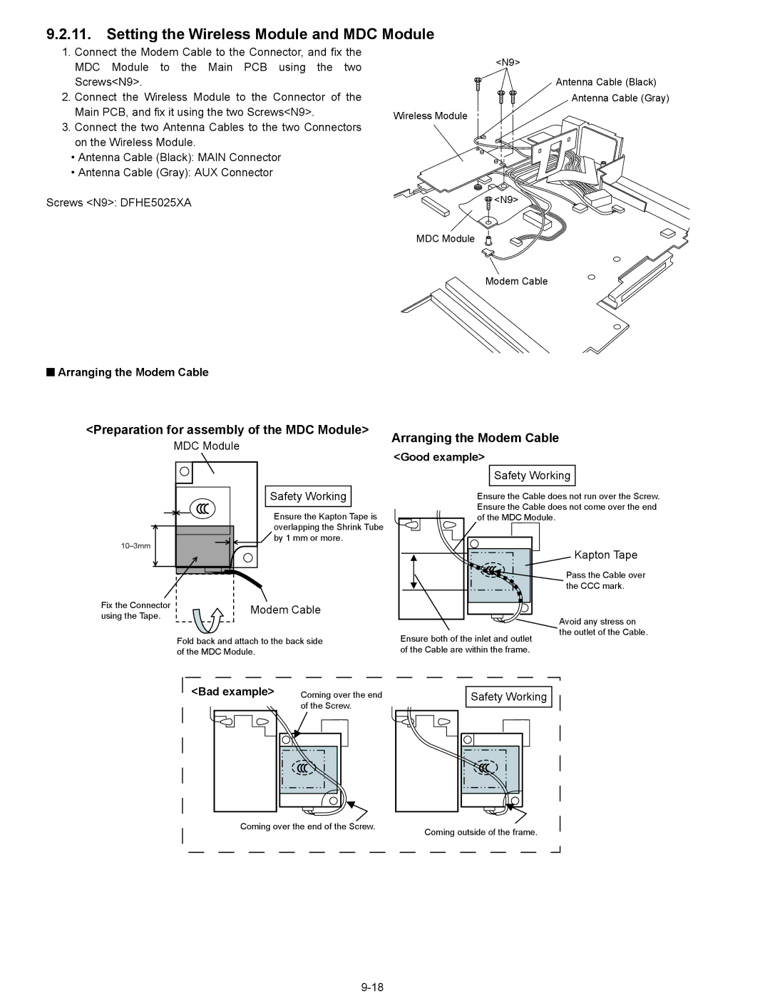 Panasonic CF-74ECBGDBM Setting the Wireless Module and MDC Module, Arranging the Modem Cable, Good example, Bad example 