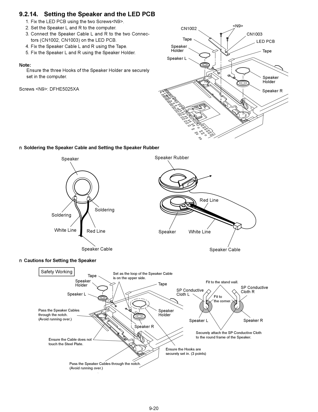 Panasonic CF-74ECBGDBM Setting the Speaker and the LED PCB, Soldering the Speaker Cable and Setting the Speaker Rubber 