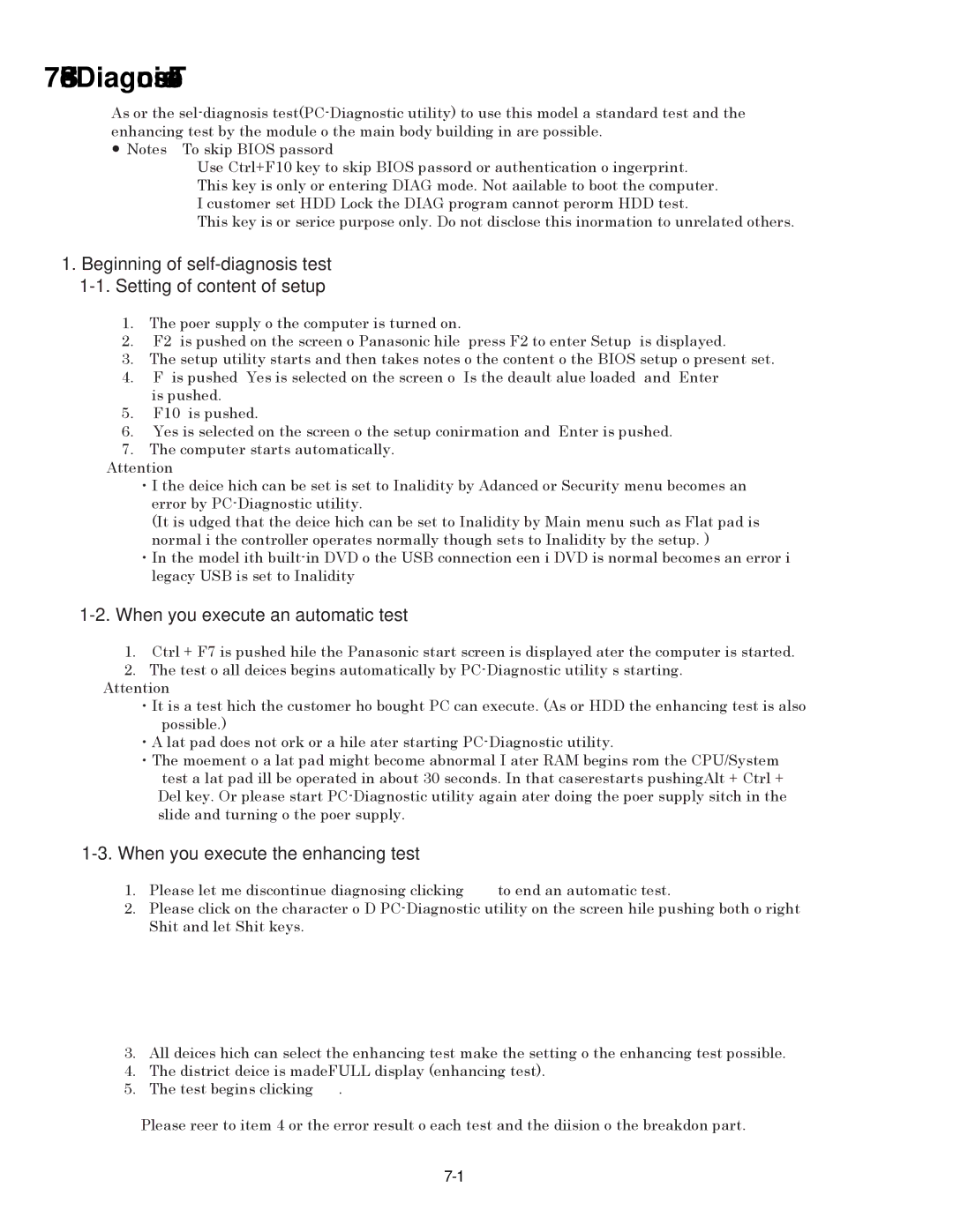 Panasonic CF-74GCDADBM service manual Self Diagnosis Test 